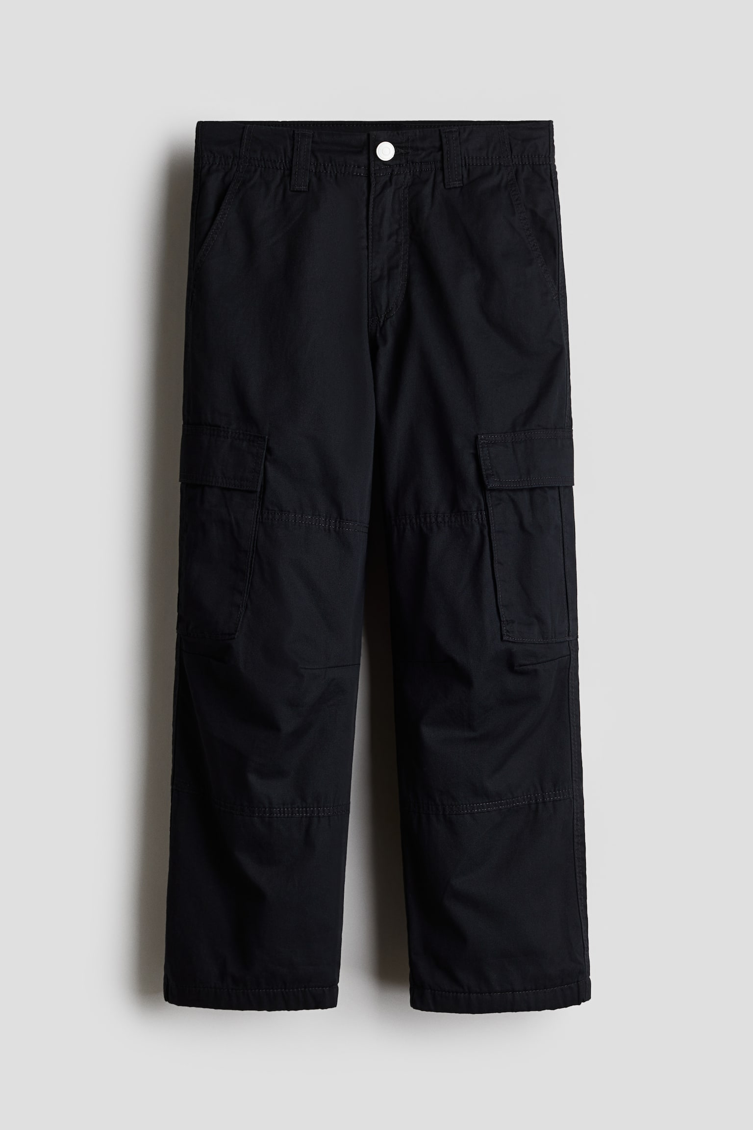 Lined cotton cargo trousers - Black/Dark grey - 1