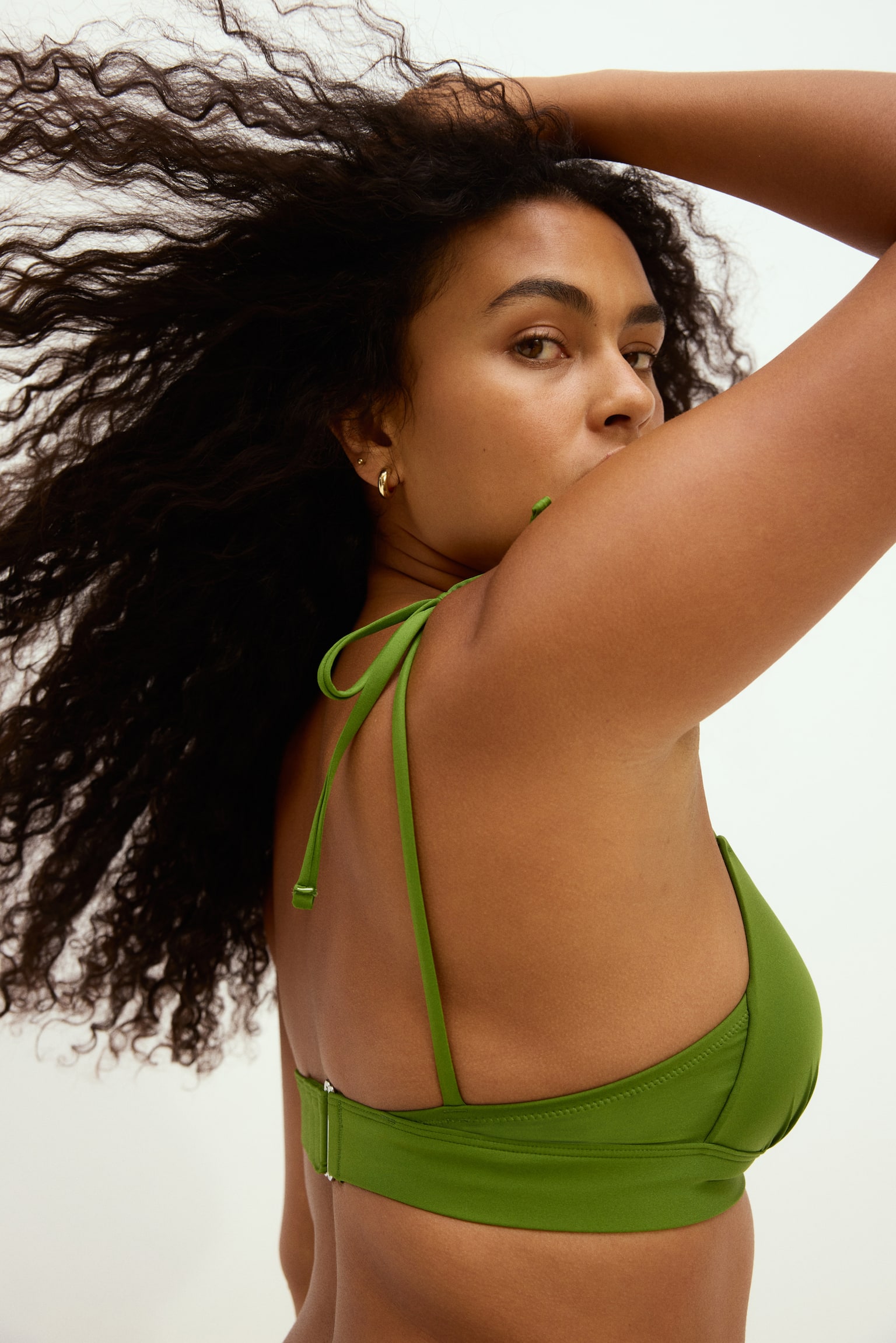 Top de bikini triangular push-up - Verde/Blanco - 5