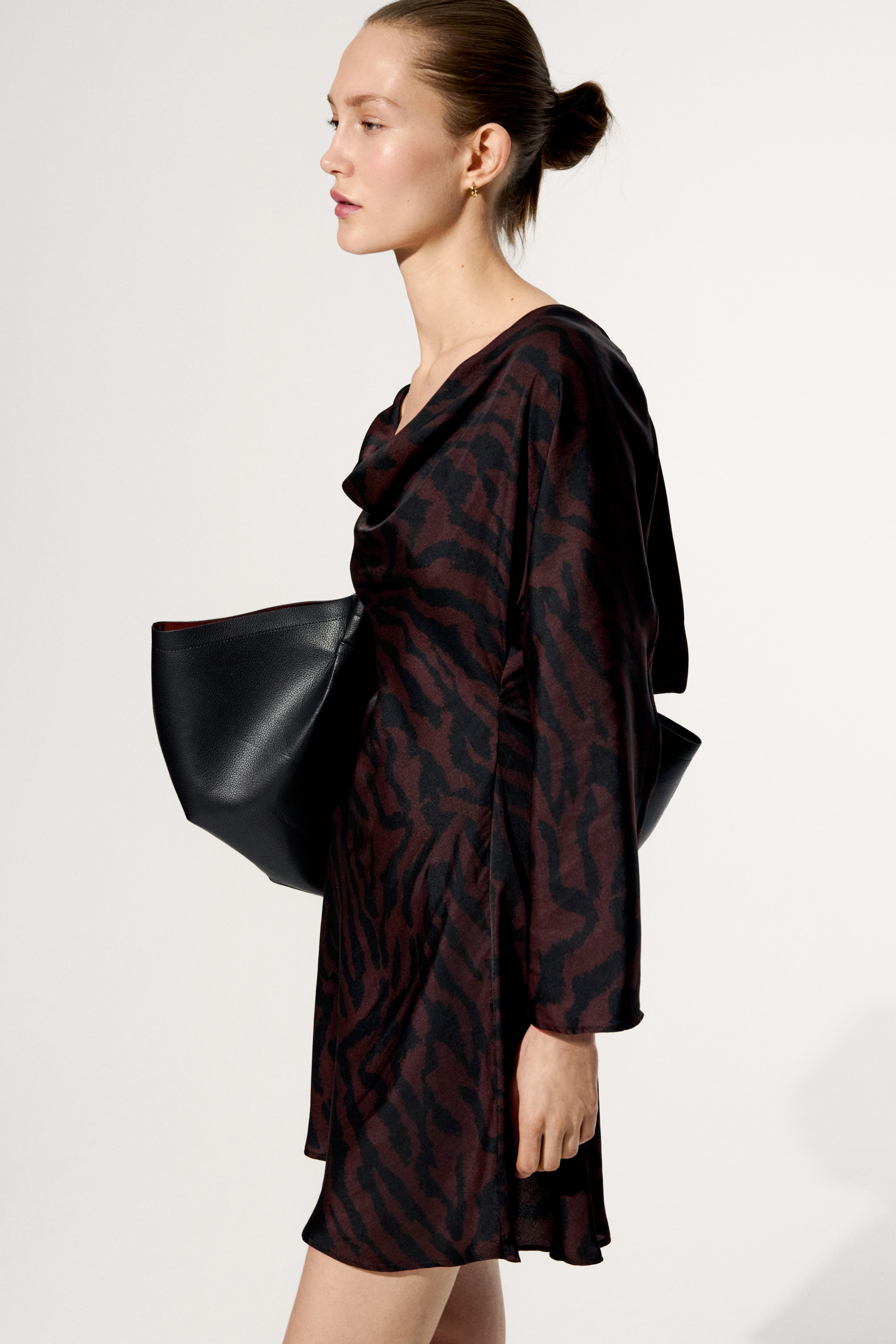 Cowl-Neck Dress with Flared Skirt