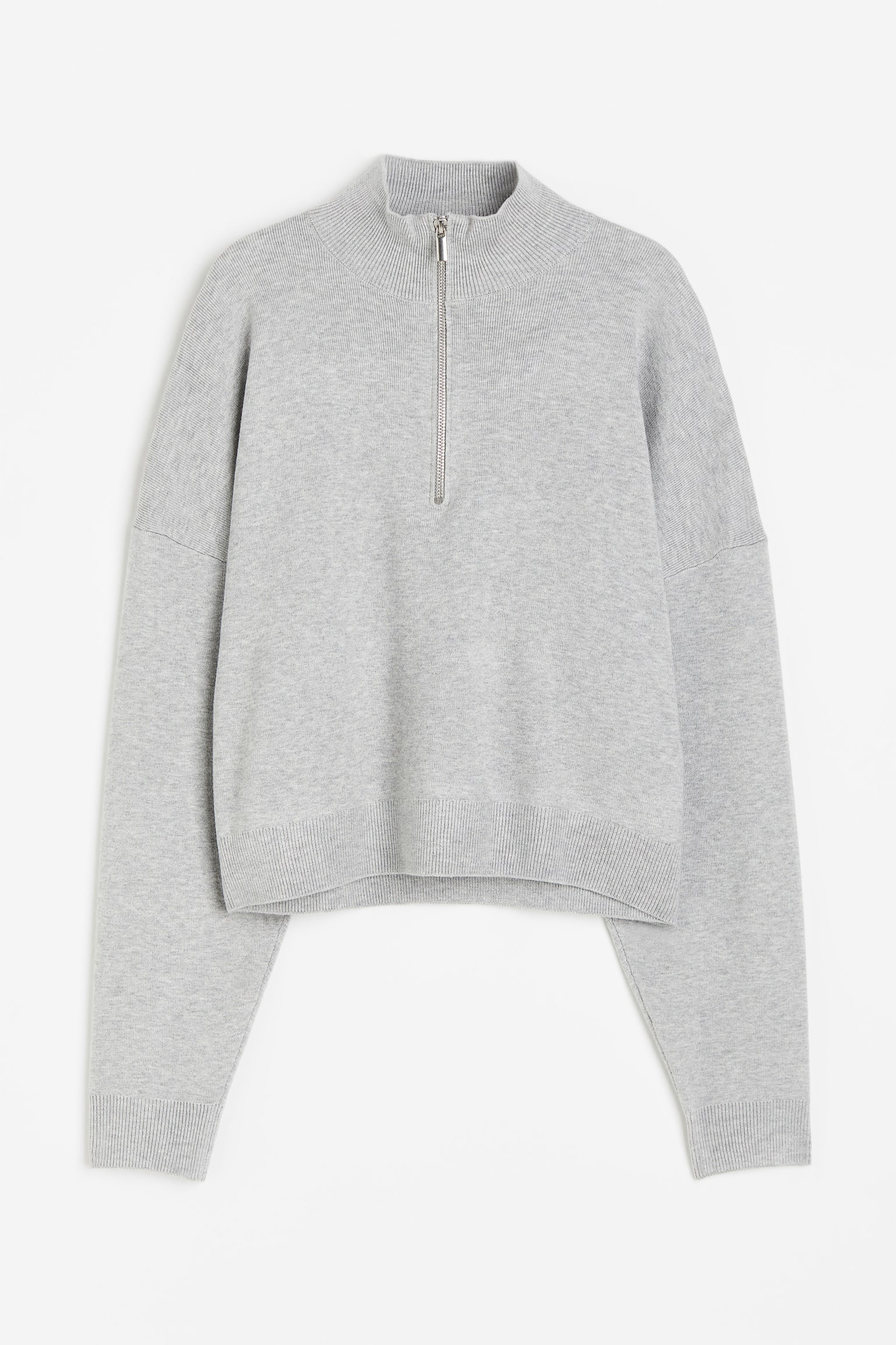 Zip-top fine-knit jumper - Light grey marl - 1