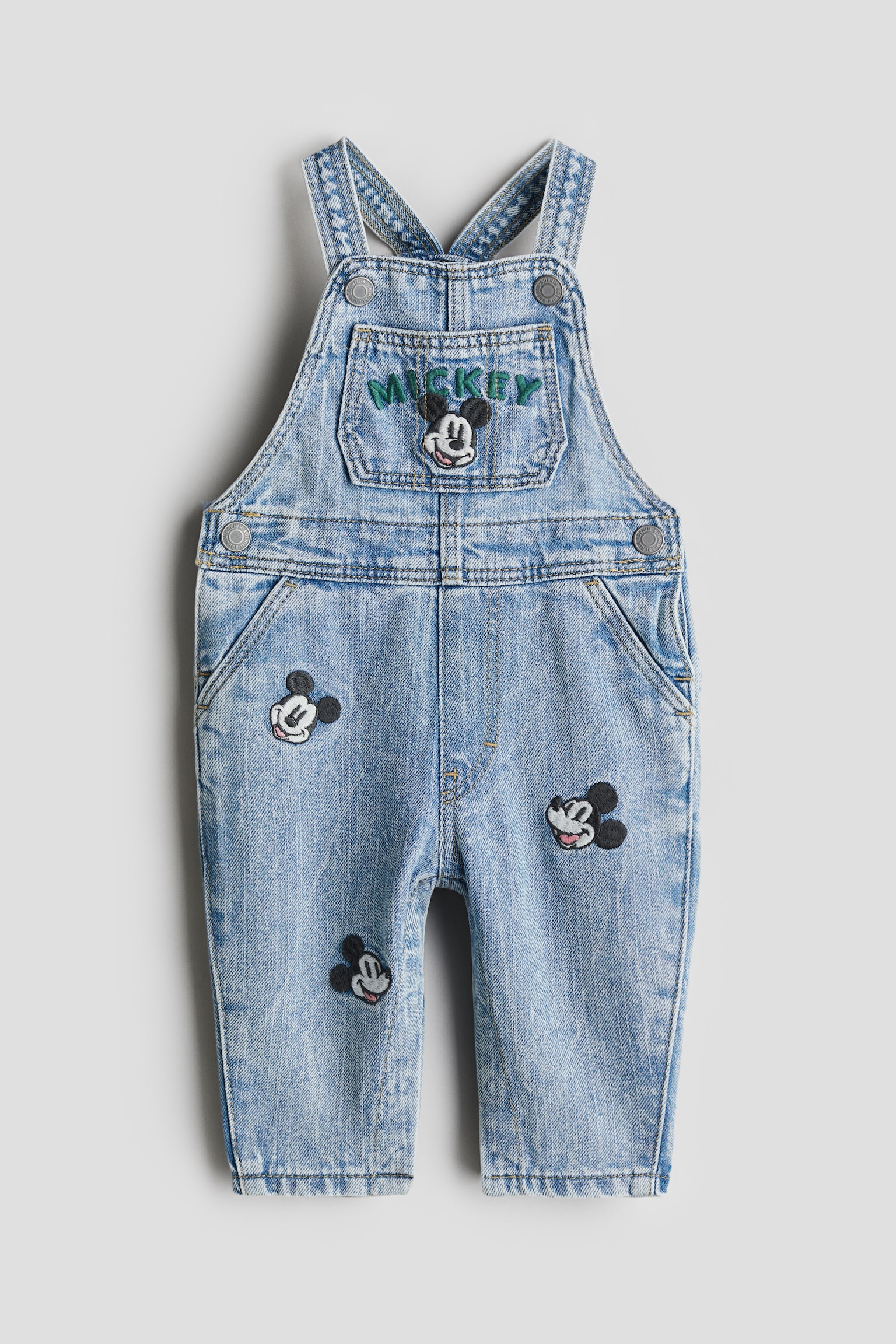 Embroidery-detail denim dungarees - Denim blue/Mickey Mouse - 1