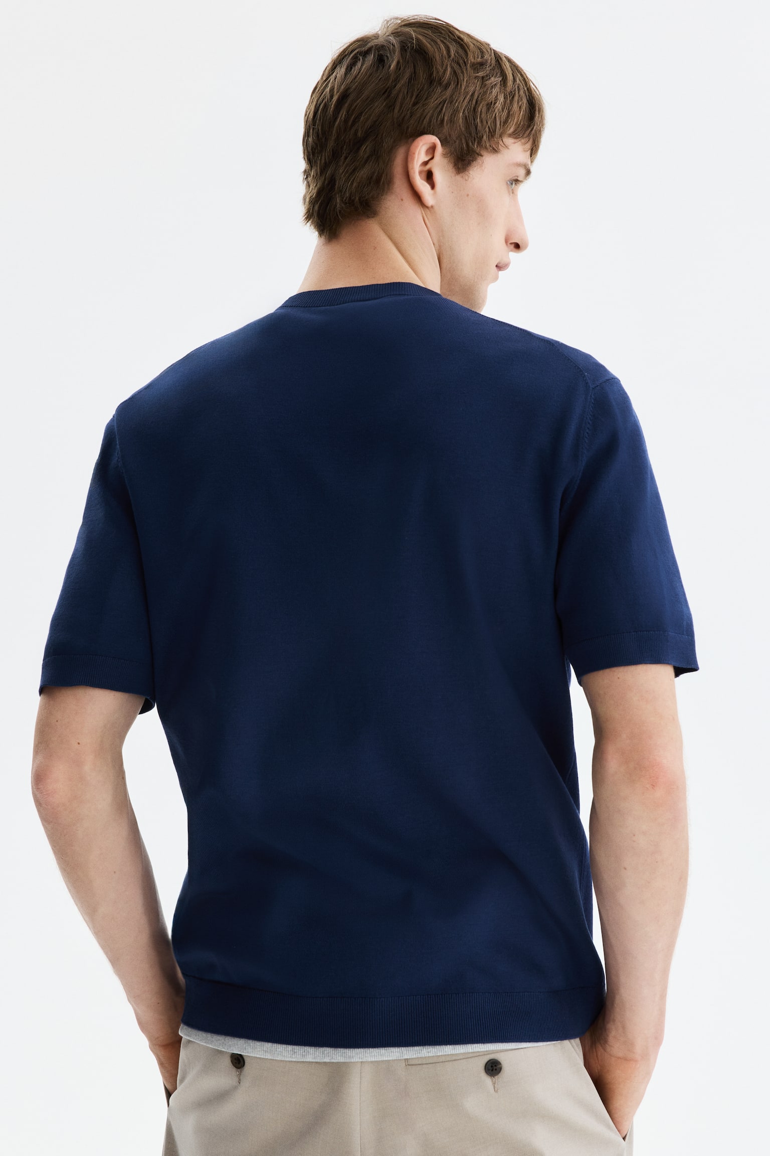 Stickad T-shirt Slim Fit - Mörkblå/Svart/Beige/Vit - 6