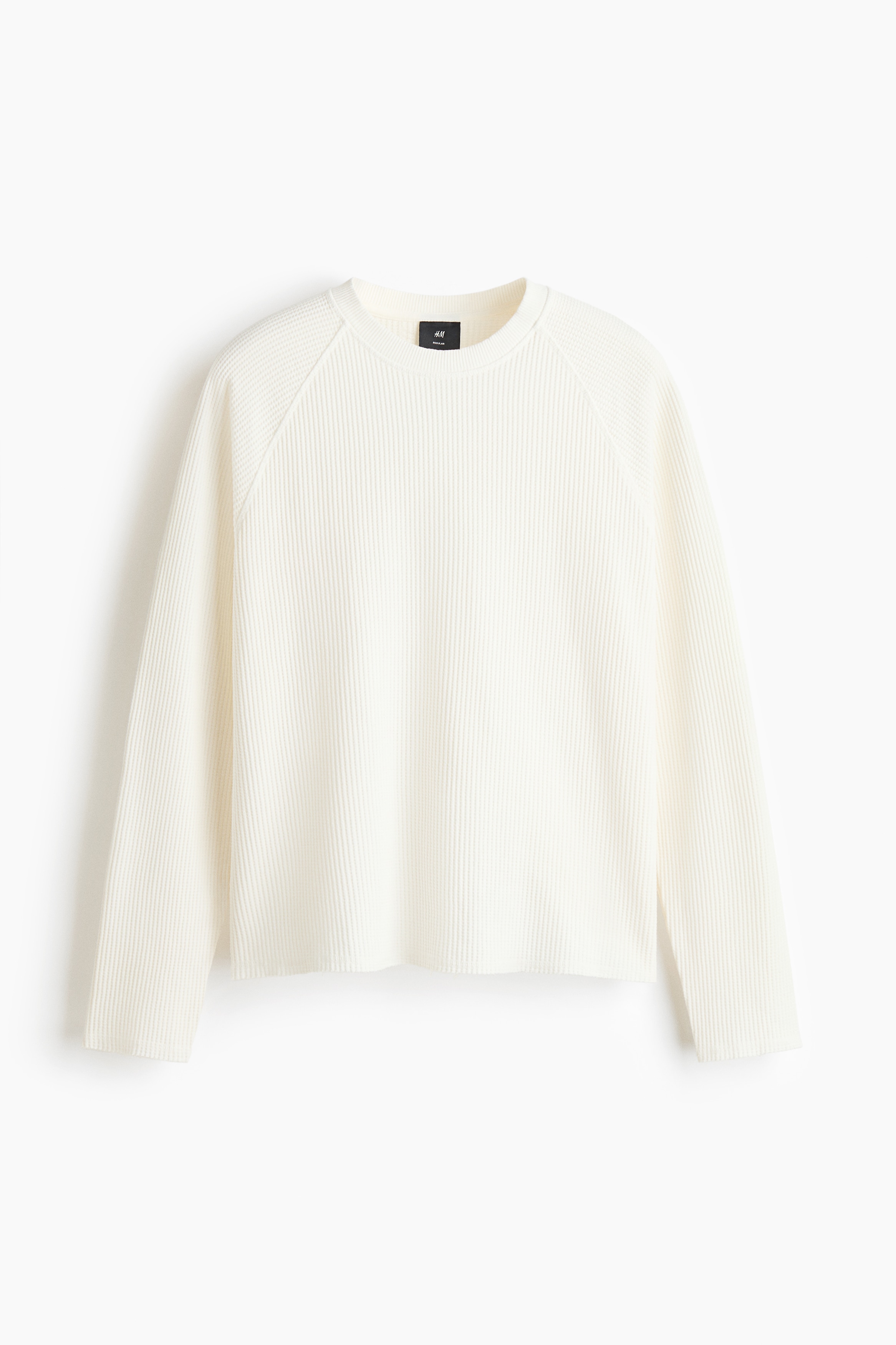 Regular Fit Long-sleeved waffled top - Cream/Dark grey