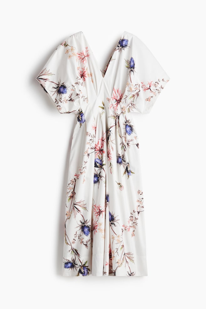 Robe cintrée en coton - Blanc/fleuri - 1