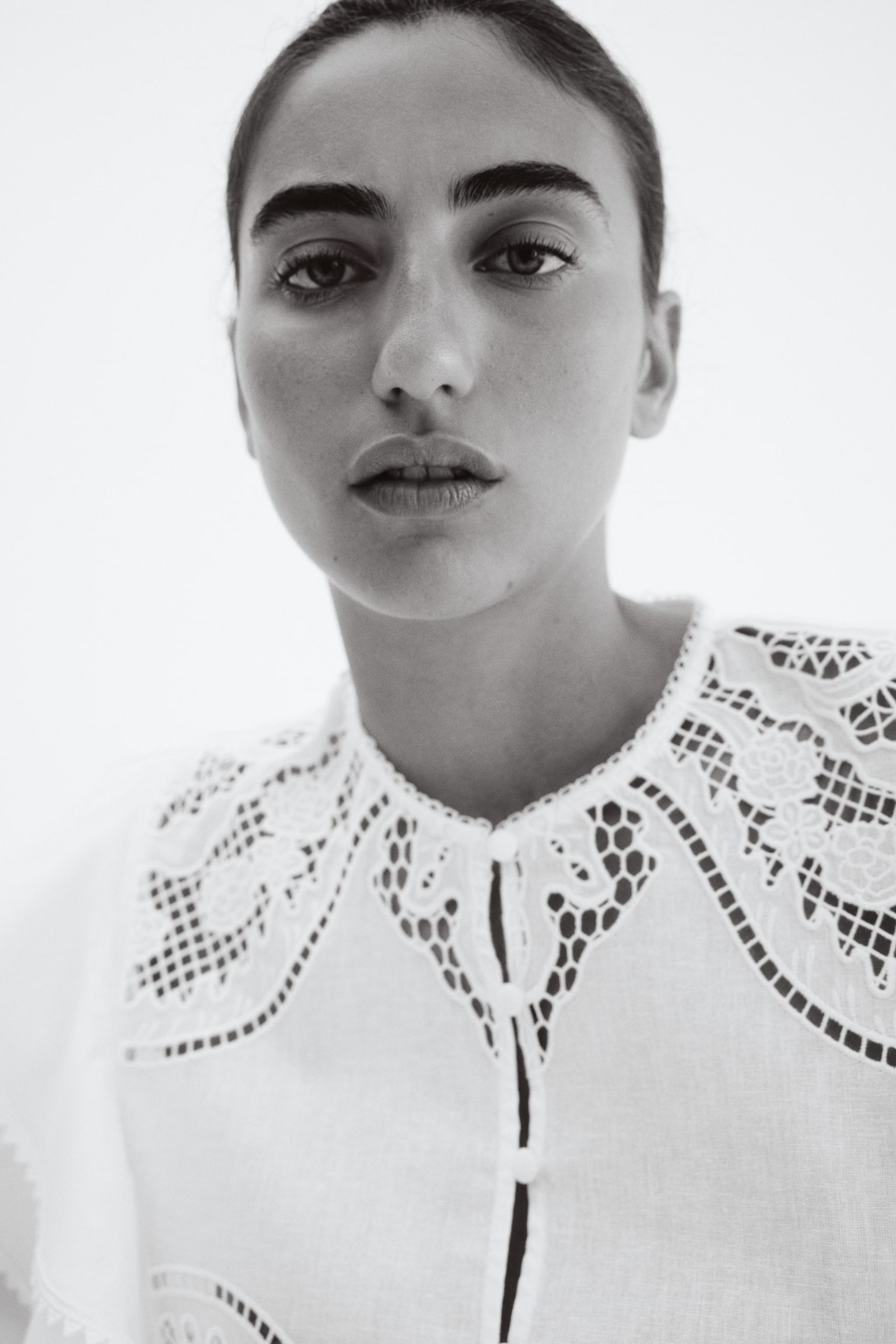 שמלת טוניקה מתערובת פשתן - לבן/שחור - 3