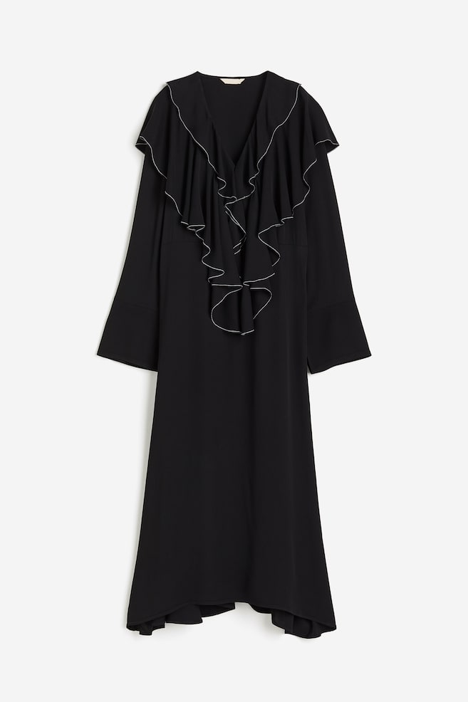 Flounce-trimmed viscose dress - Black - 1