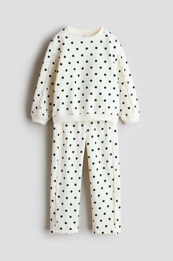 2-Piece Printed Sweatsuit - Ivory/polka dot/Dark dusty pink/floral - 1