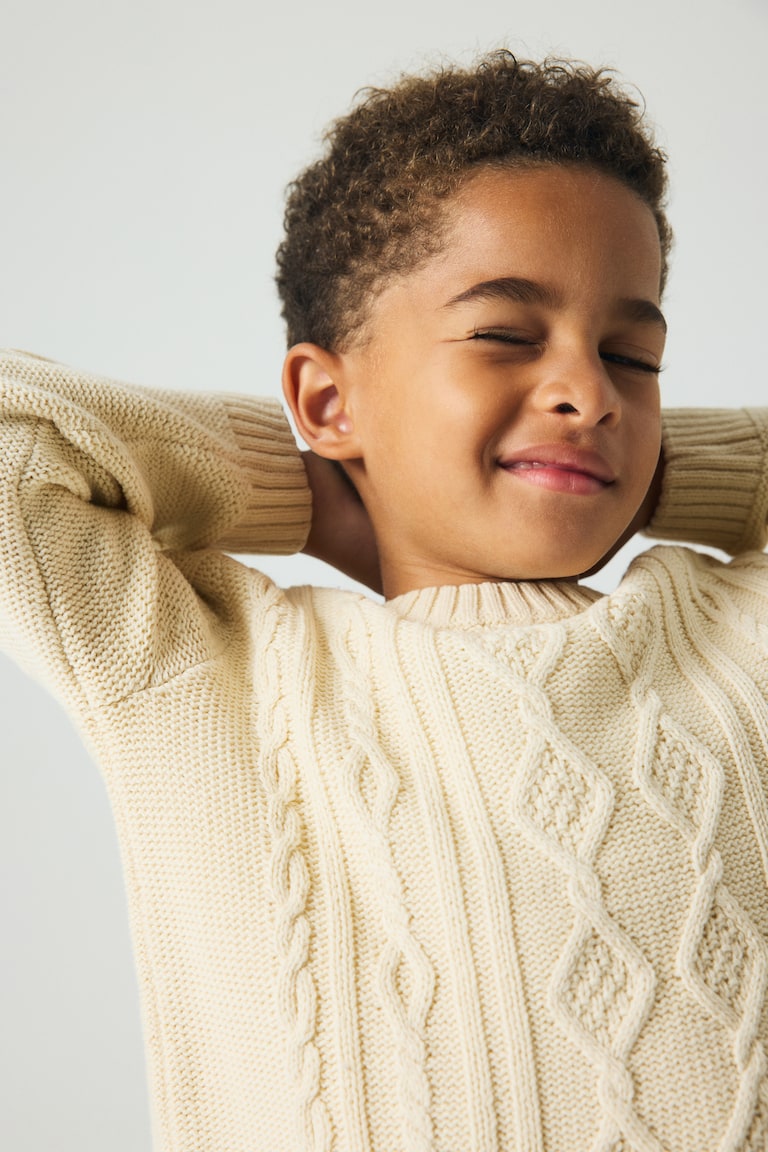 Cable-Knit Sweater Light beige Kids H&M US - Main Image