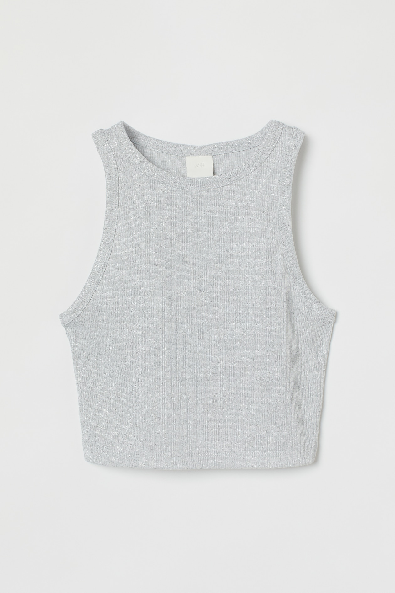 Crop Tank Top - Round Neck - Sleeveless - Light gray/glittery - Ladies ...