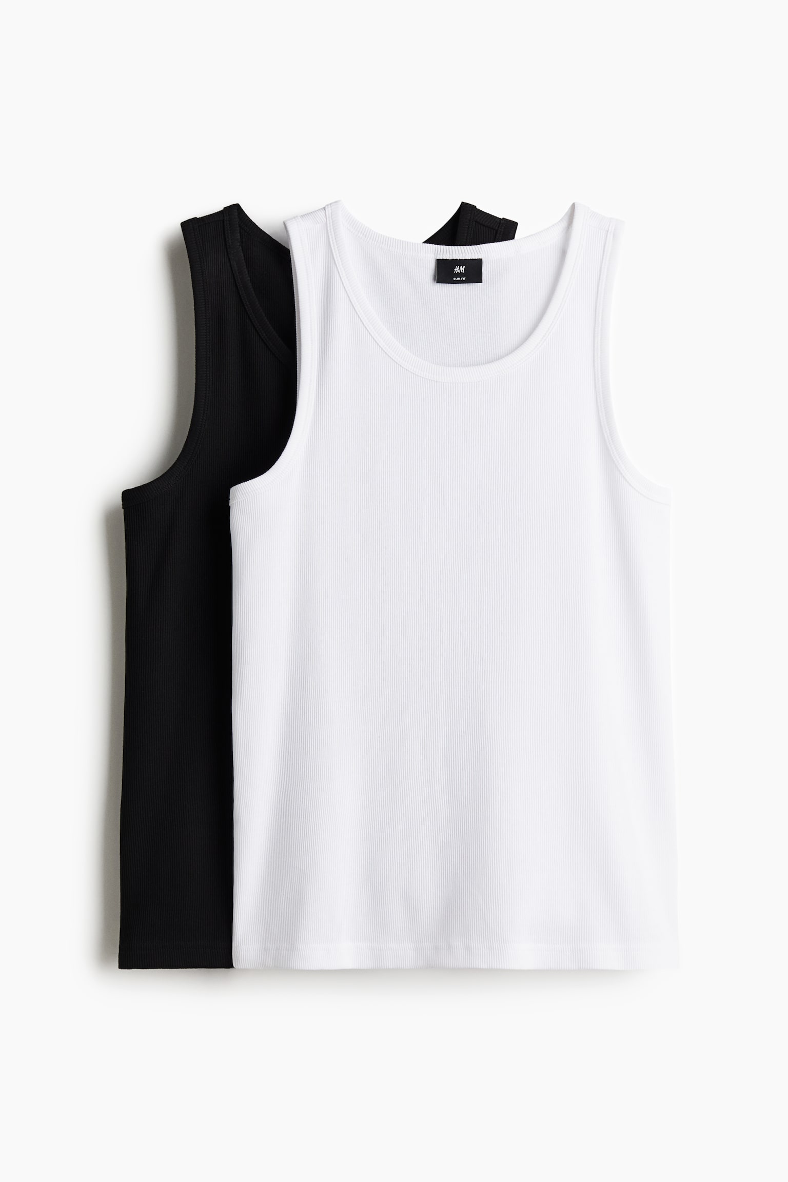 2-pack Slim Fit ribbed vest tops - Black/White/White - 1