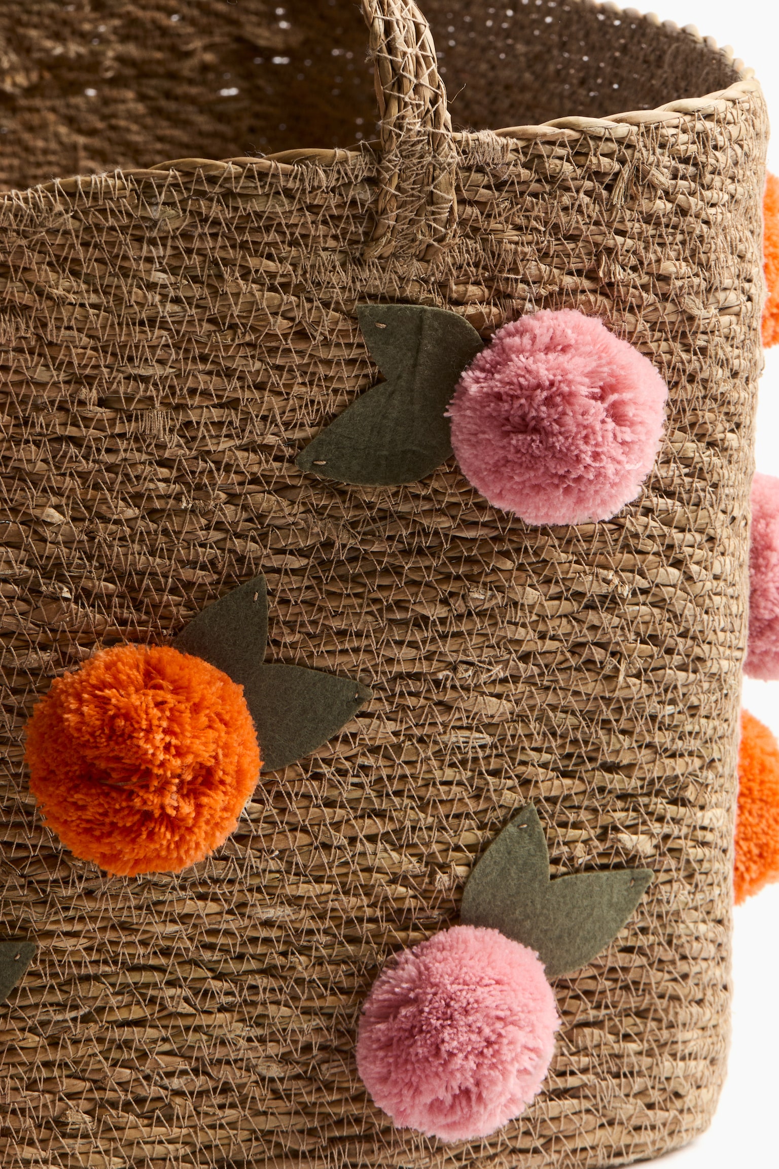 Cesto portaoggetti in seagrass con pon-pon - Beige/frutti - 3