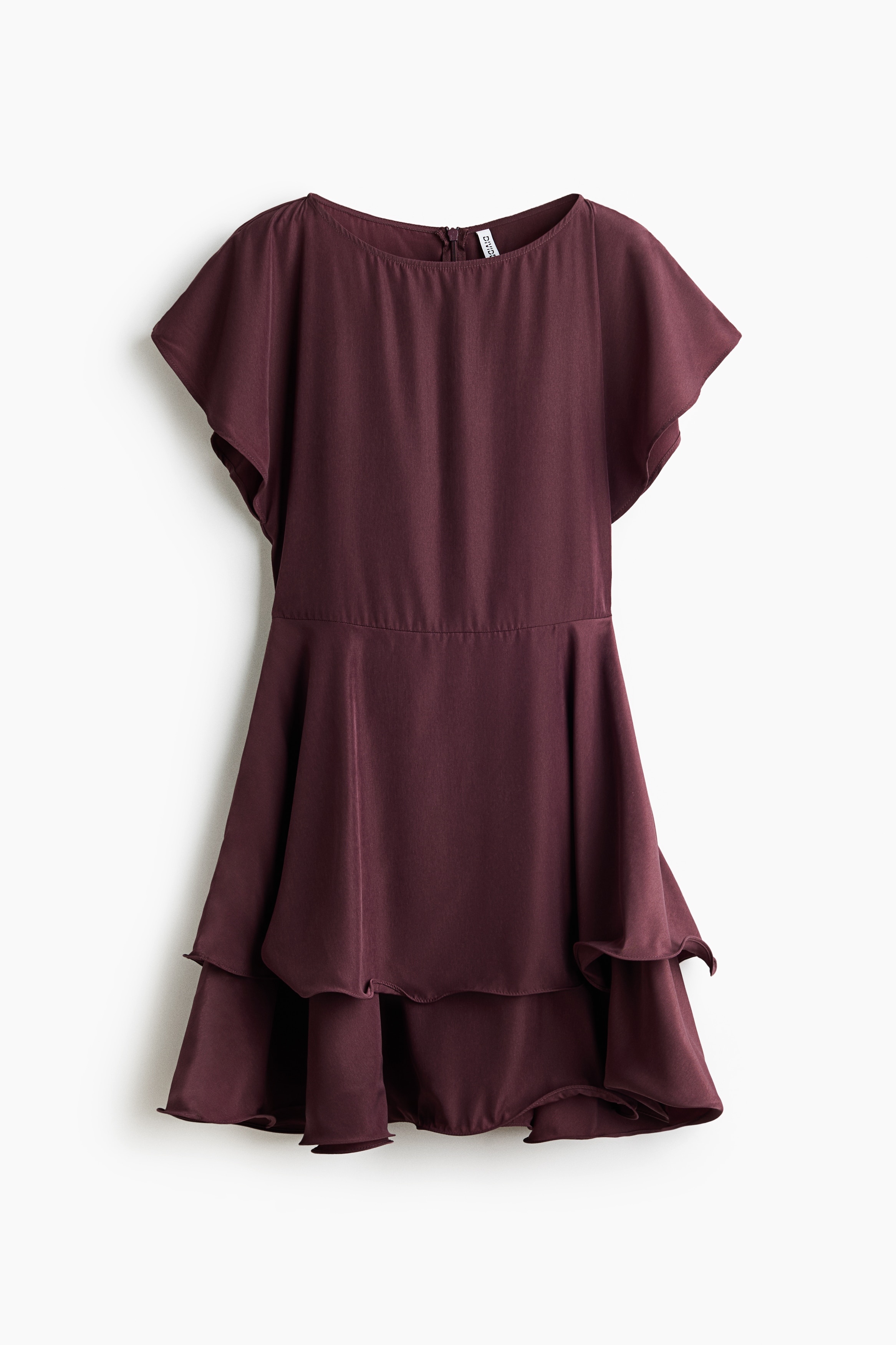 Tiered boat-neck dress - Plum red/Dark grey