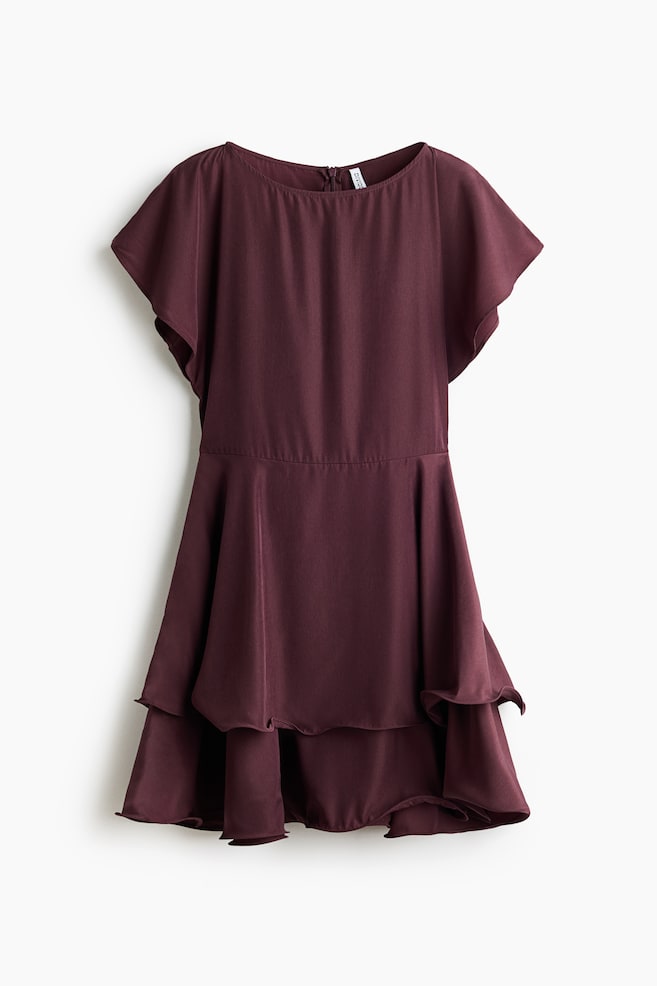 Vestido escalonado con escote barco - Rojo ciruela/Gris oscuro - 1
