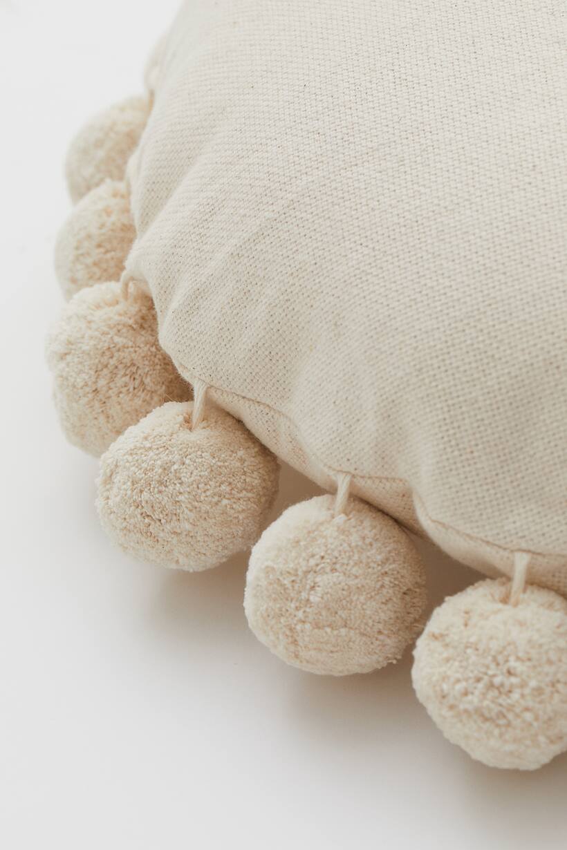 Round cushion with pompoms Light beige Home All H&M GB
