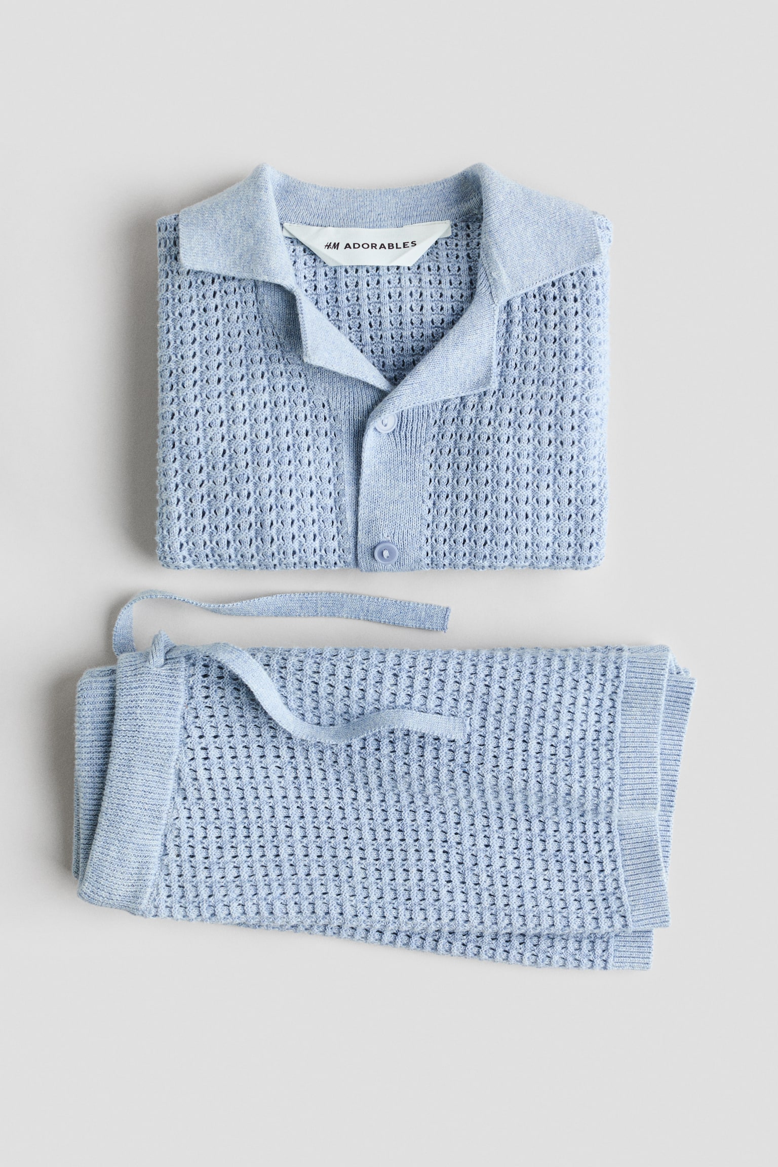 2-piece pointelle-knit cotton set - Light blue - 3