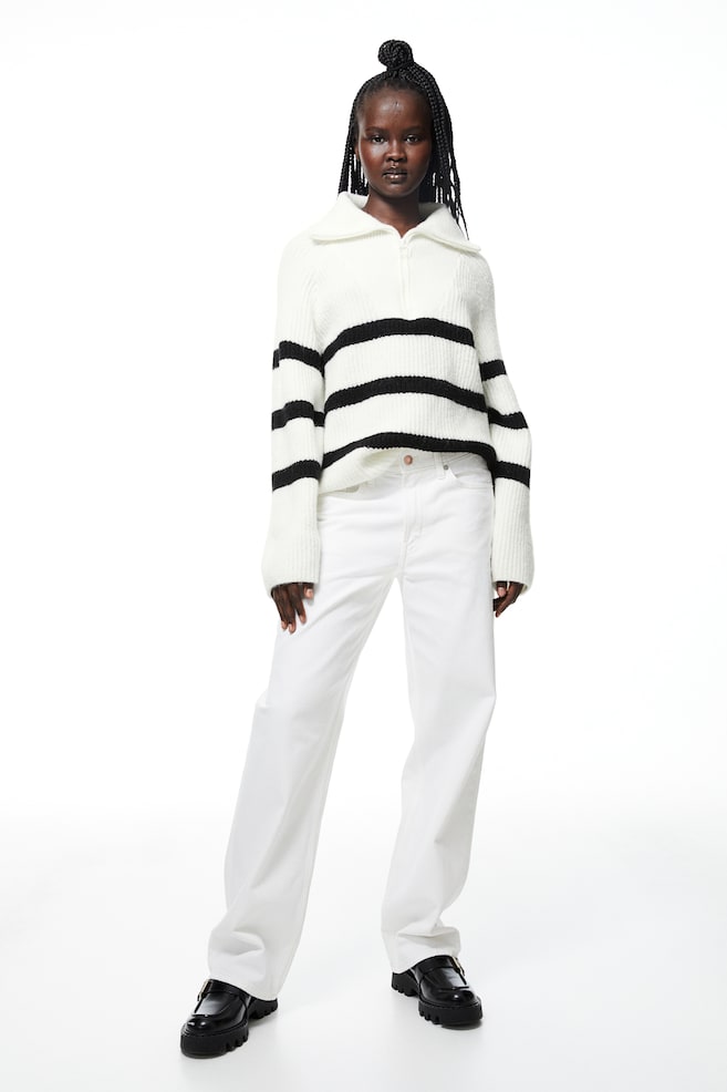 Oversized genser med glidelås - Cream/Stripet/Sort/Stripet - 5