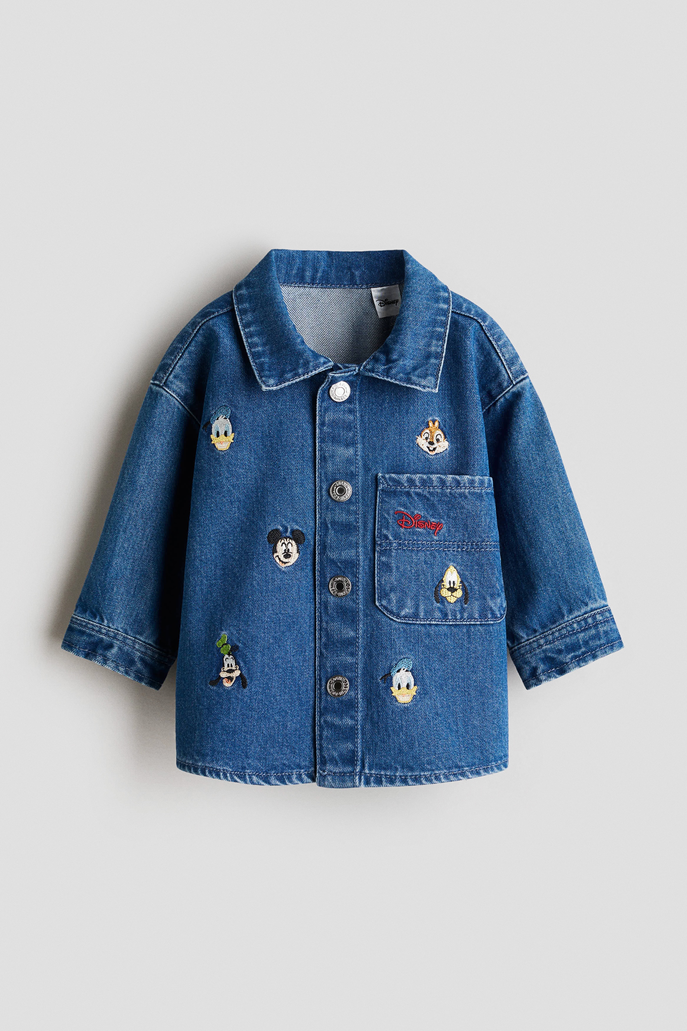 Denim overshirt met geborduurde details - Denimblauw/Mickey Mouse