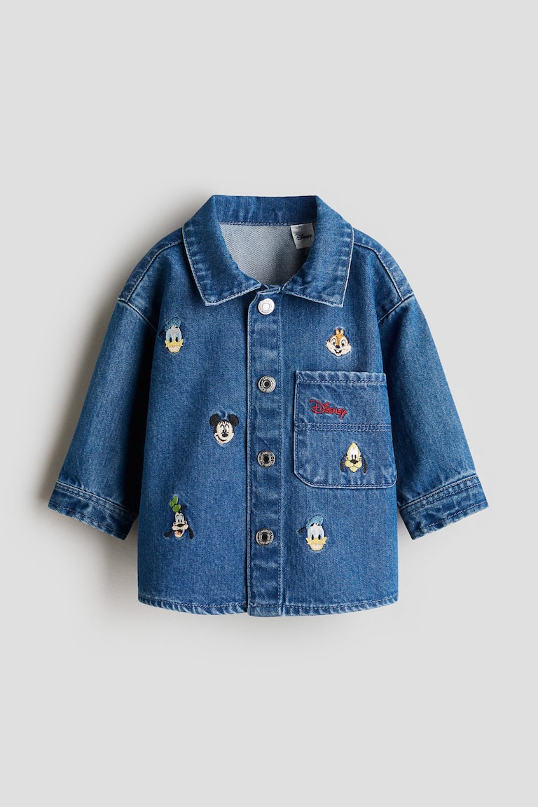Overshirt in denim con ricami Blu denim/Topolino BAMBINO H&M IT