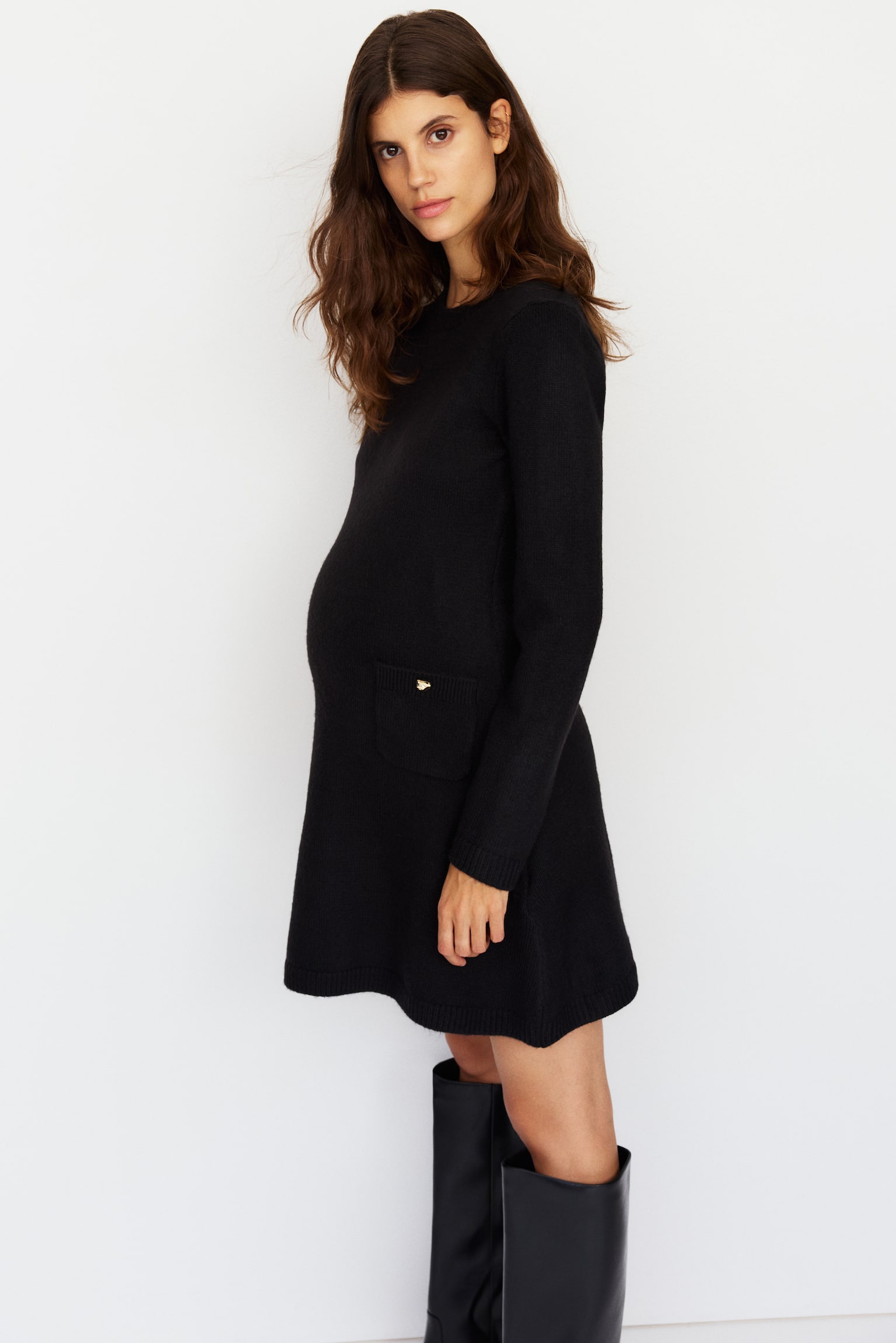 MAMA Knitted flared-skirt dress - Black/Dark turquoise - 4