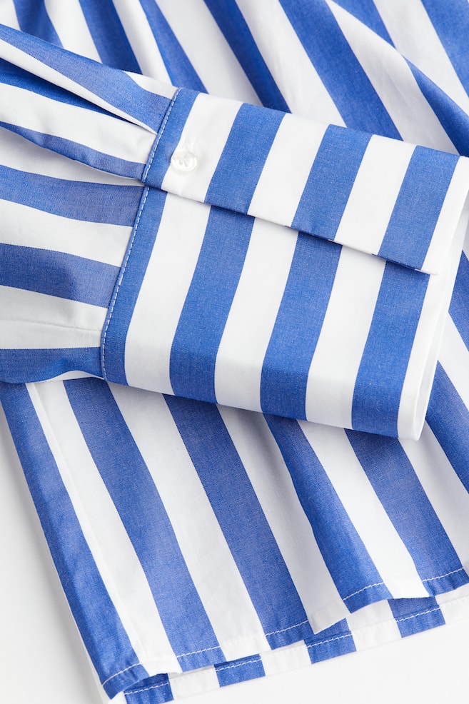 Bawełniana bluzka z wiązaniem przy szyi - Niebieski/Paski - 4