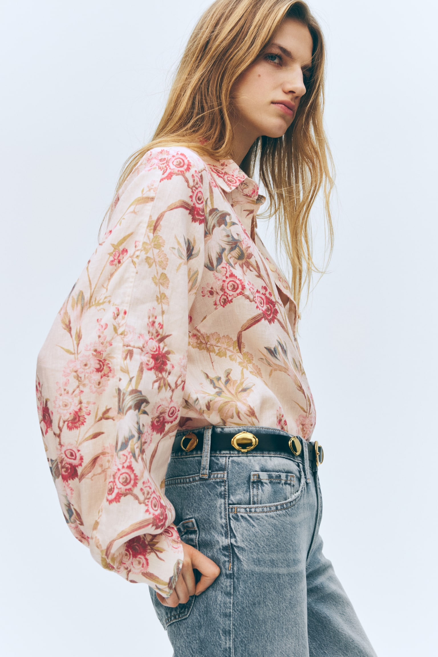 Linen shirt - Light beige/Floral - 3