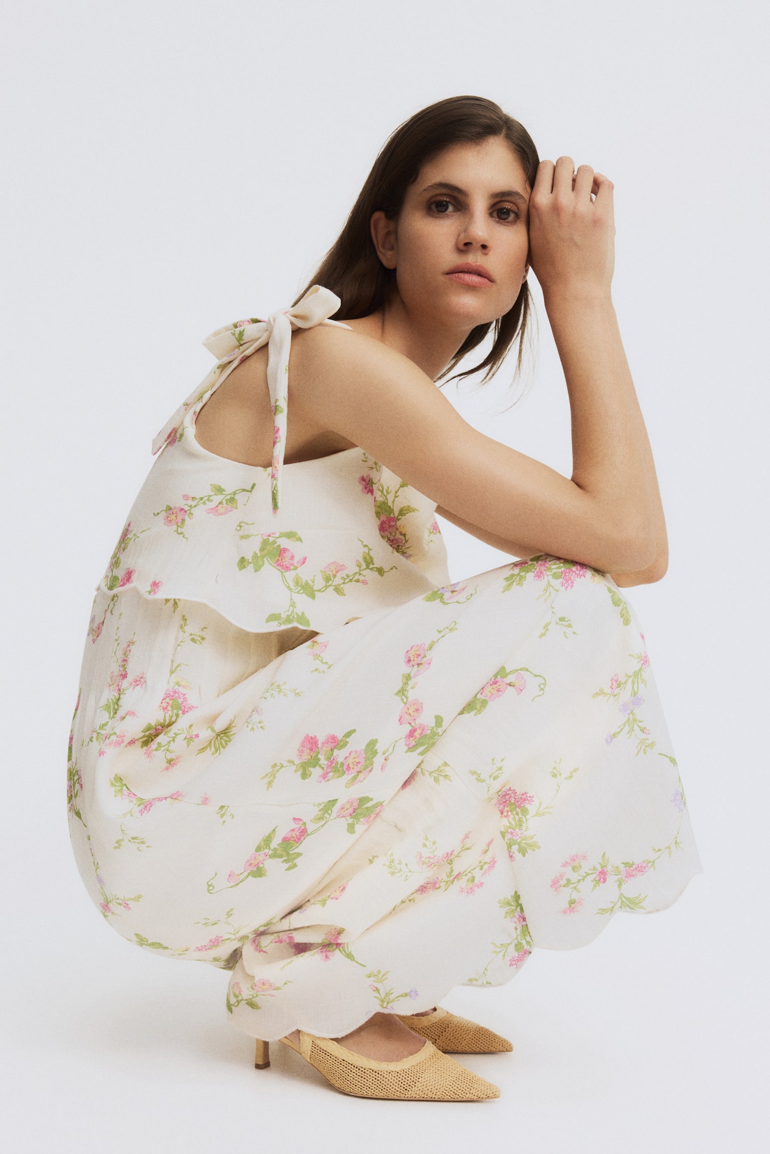 MAMA Tie-strap nursing dress - Cream/Floral/Cream - 4