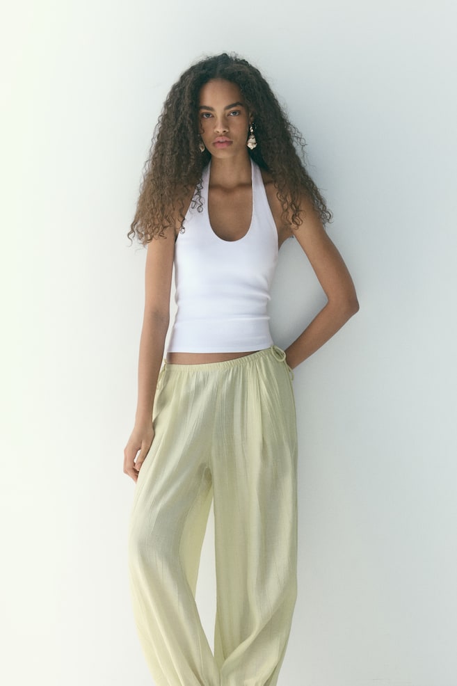 Ribbed Halterneck Top-White - 3