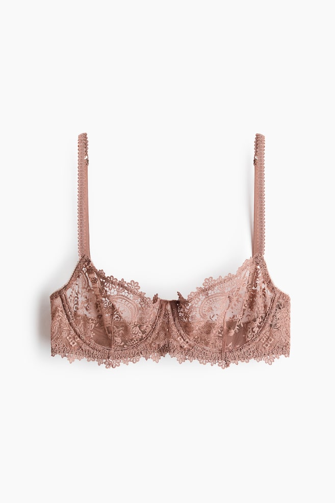 Sutien cu armătură și broderie - Maro-deschis/Crem - 1