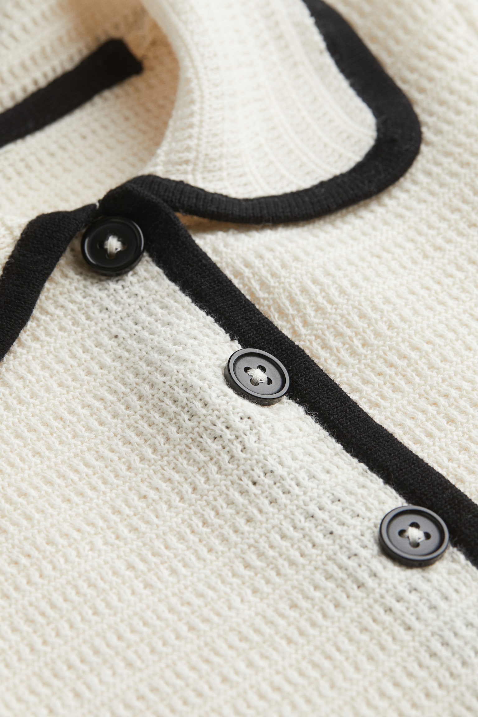 Collared Cotton Cardigan - White/Black - 2