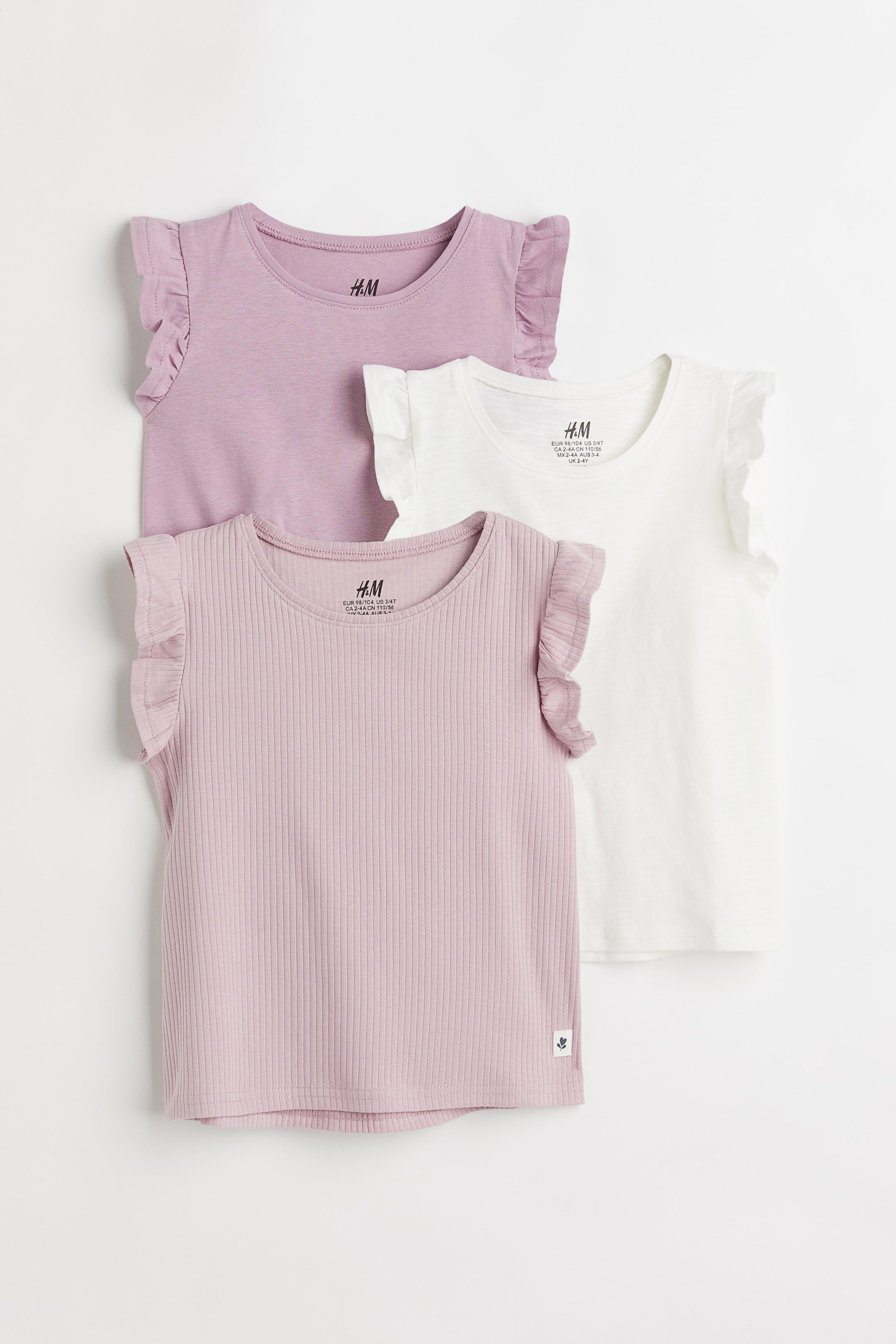 Größeres Bild ansehen: 3-Pack Shirts mit Flügelärmeln - Lila/Gerippt - Kids | H&M DE 1