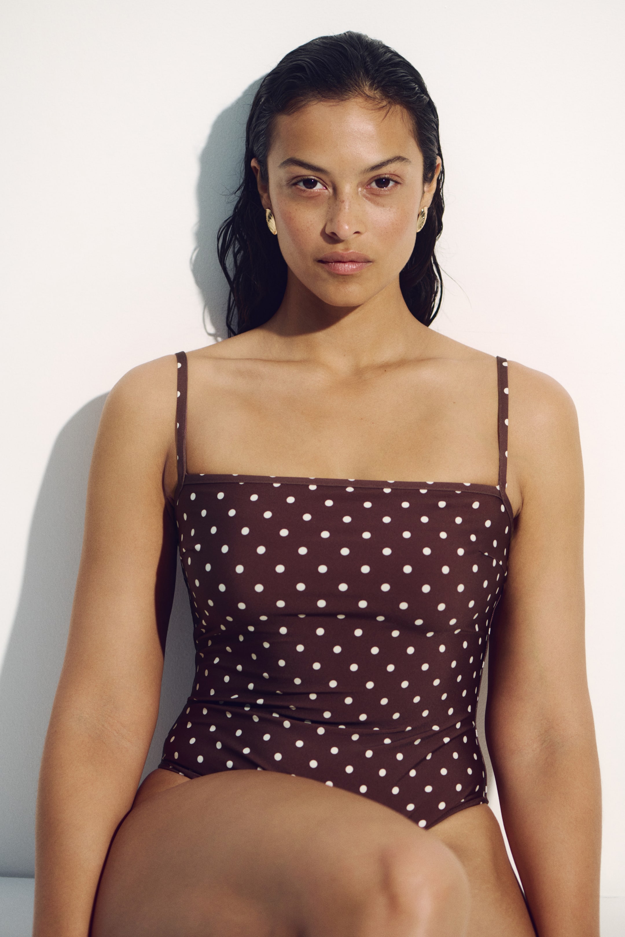 View larger image: Padded-cup High Leg swimsuit - Dark brown/Polka dot - Ladies | H&M 1