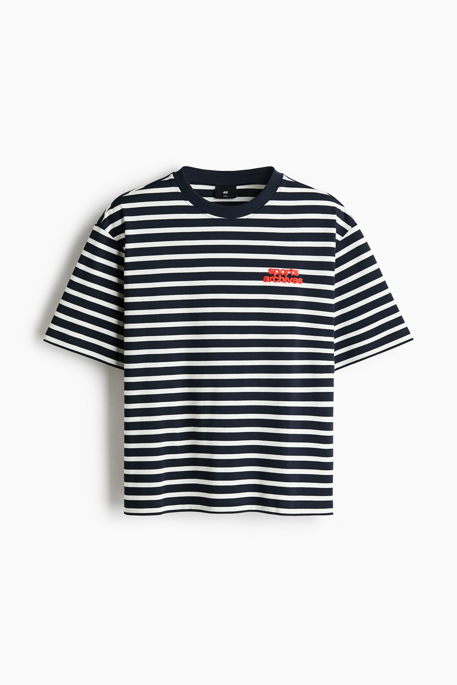 Loose Fit Cotton T-shirt - Navy blue/Striped/White/Striped - 2