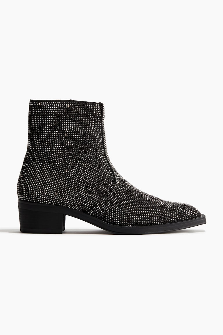 Chelsea Boots Boots Mit Strass Stiefeletten Damen Glitzer Schwarze