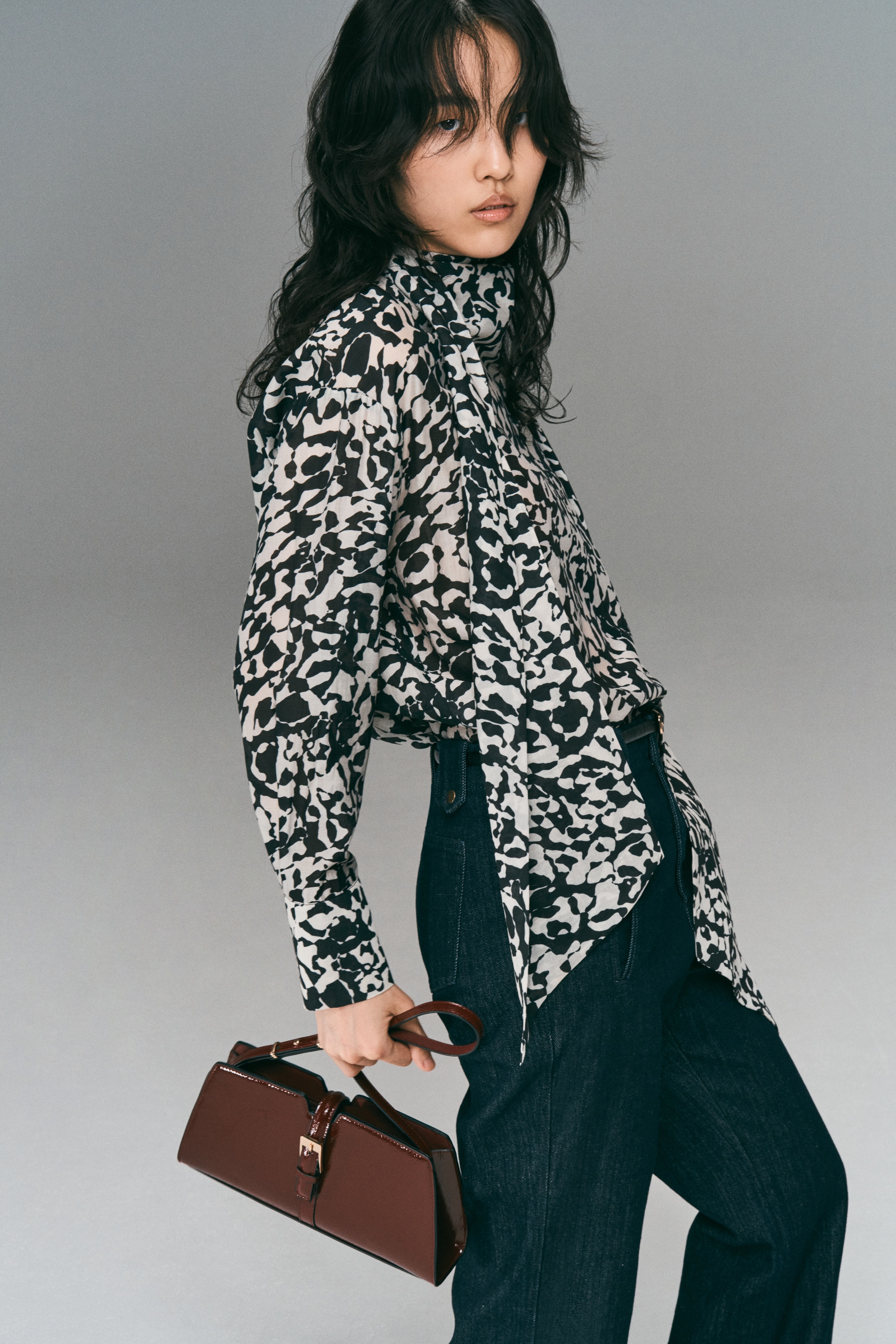 H & M - ボウカラーブラウス - ベージュ