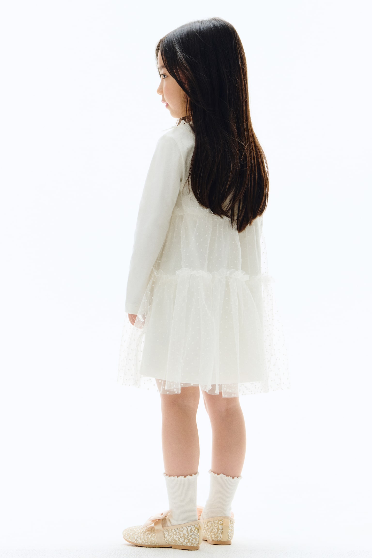 長袖チュールワンピース - ホワイト/ブラック - 3