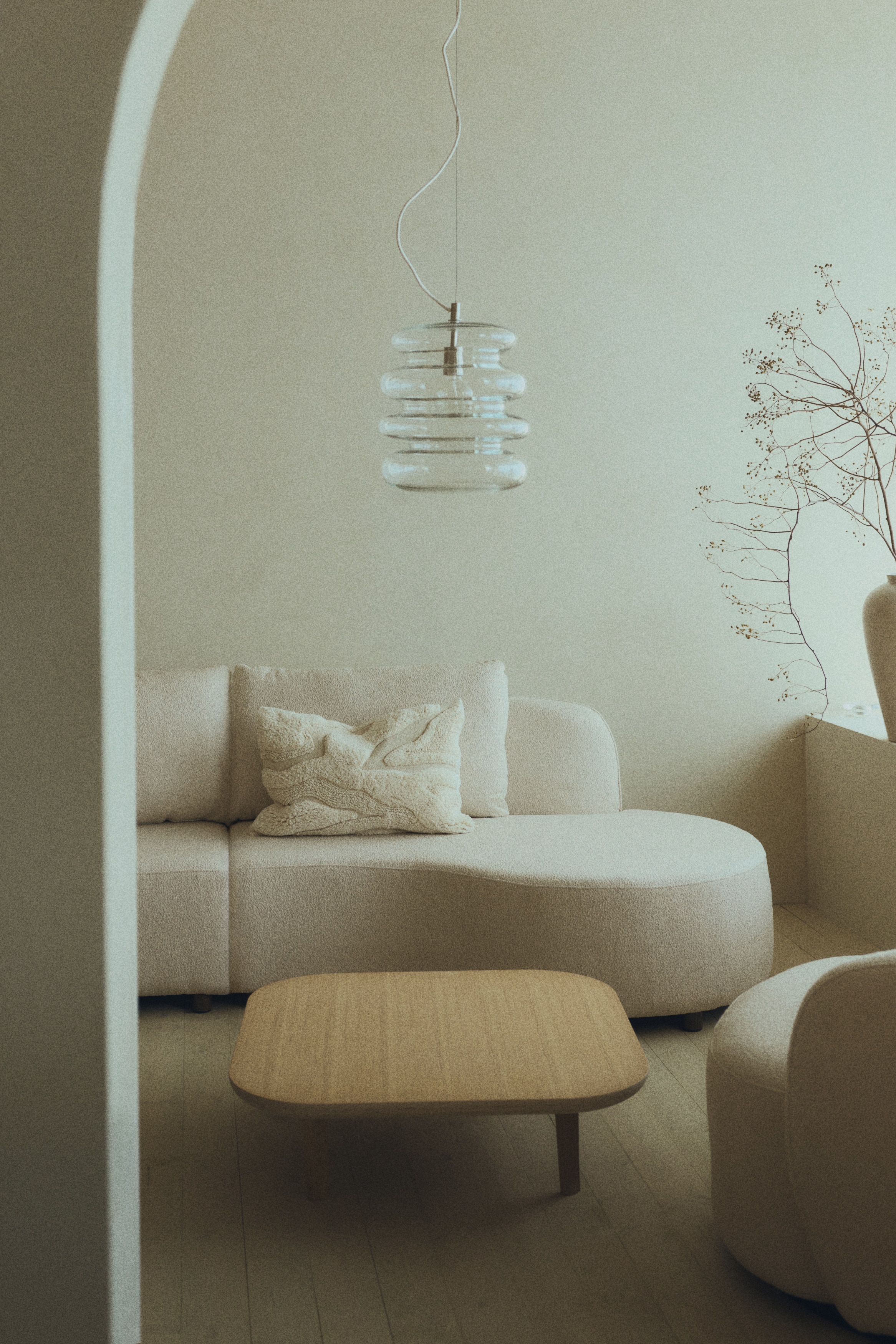 Canapé 3 Places Incurvé En Bouclé - Beige