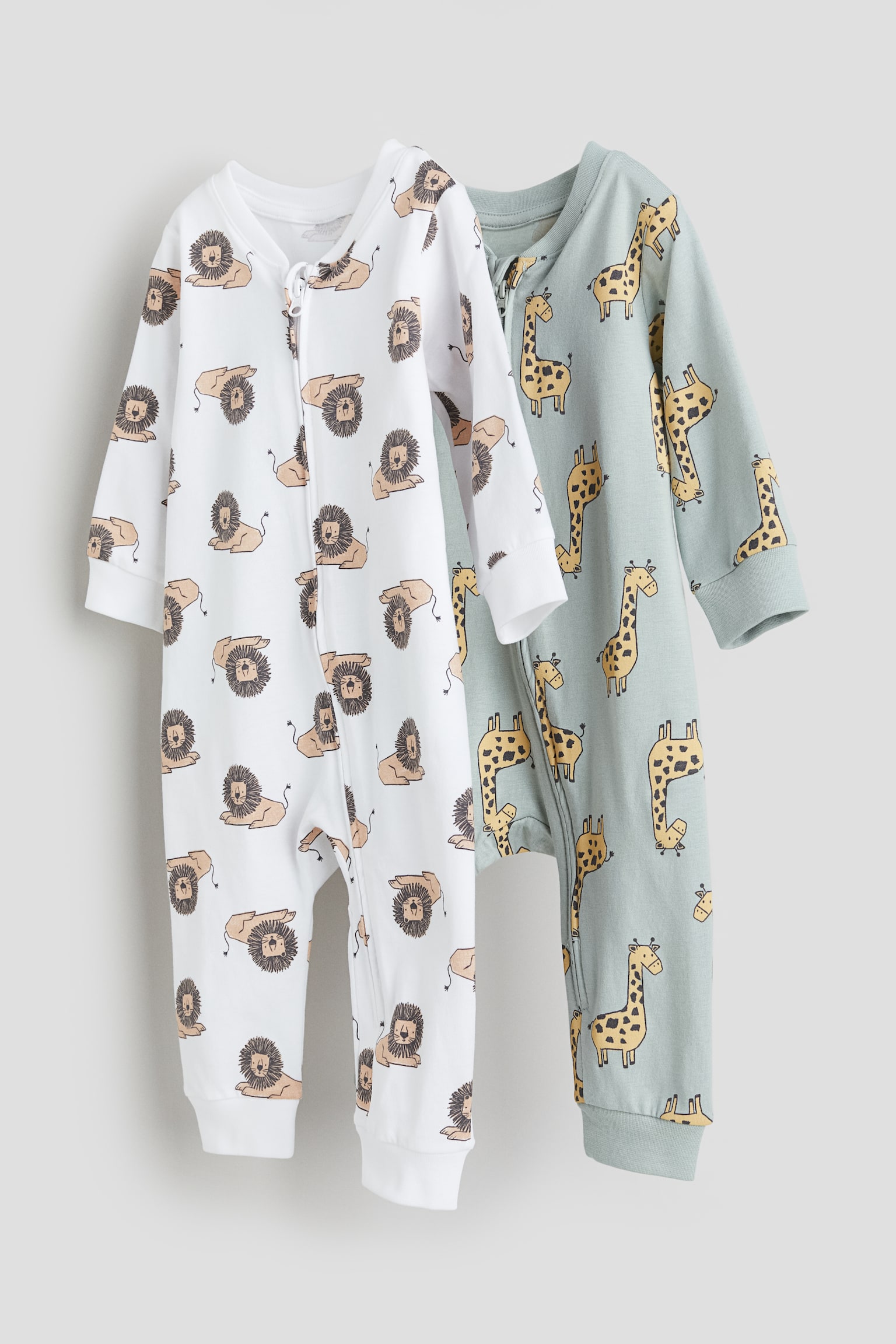 2-pack Pattern Cotton Pyjamas - Light dusty green/Giraffes/Light green/Clouds/White/Hearts/White/Ladybugs/Light greige/Animals/White/Elephants/Mole/Pandas/Green/Stripe/Dark blue/Clouds/Light purple/Hearts/Dark grey/Dogs/Dark blue/Stars/Light greige/Animals/Blue/Space/Pink/Clouds/Dark blue/Floral - 1