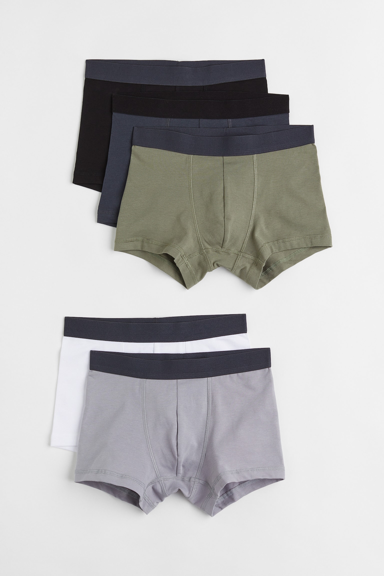 5-pack trunks - Dark grey/Khaki green/Dusty blue/Black/White/Black/Black - 1