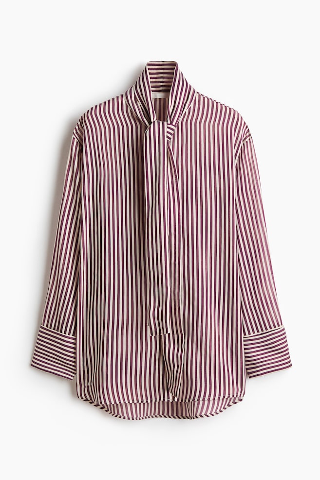 Camisa oversize con cuello fular - Violeta ciruela/Rayas - 1