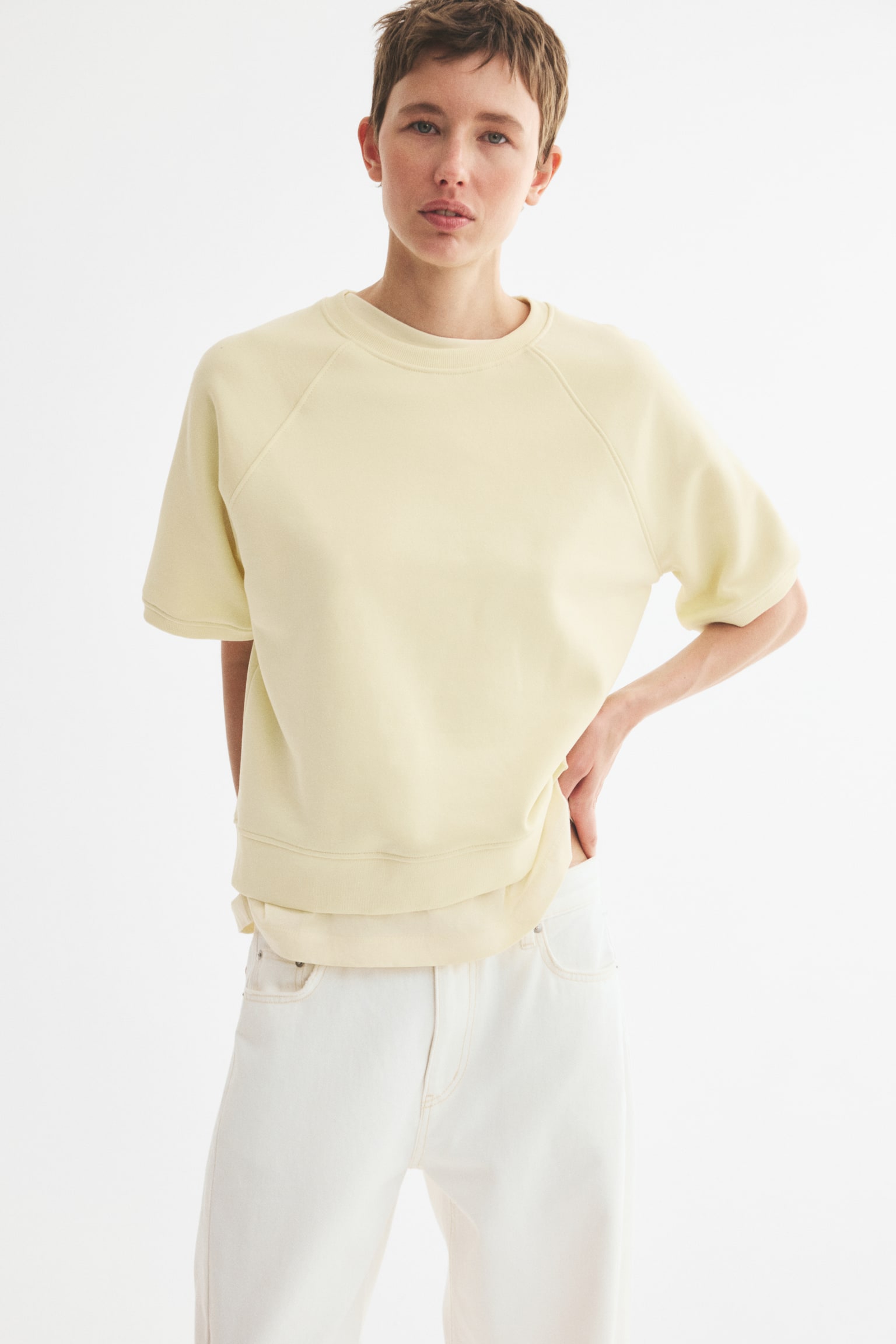 Short-sleeved sweatshirt - Light yellow/Light dusty pink - 1