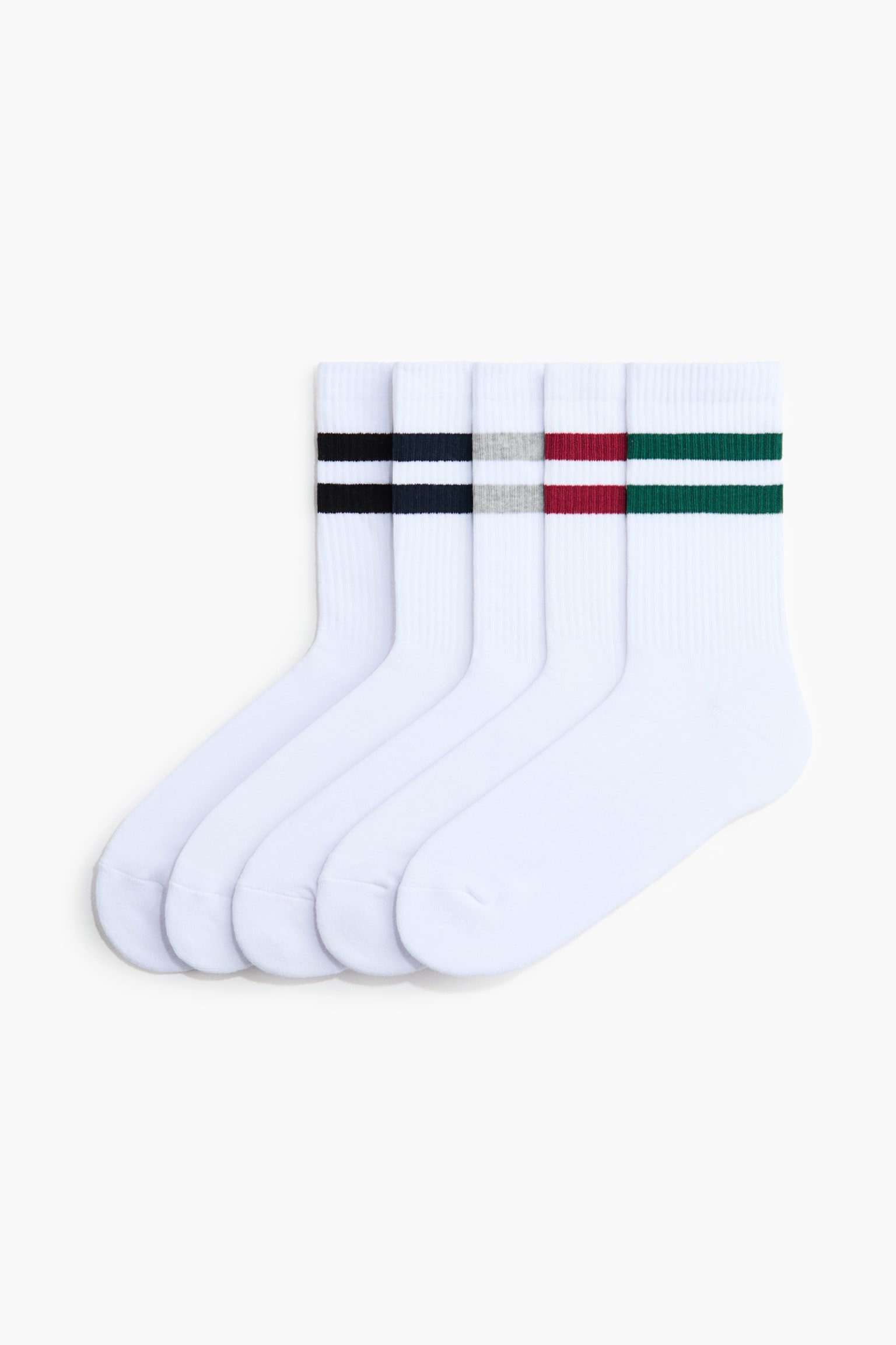 5-pack socks with Lycra® - White/Striped/White/Striped