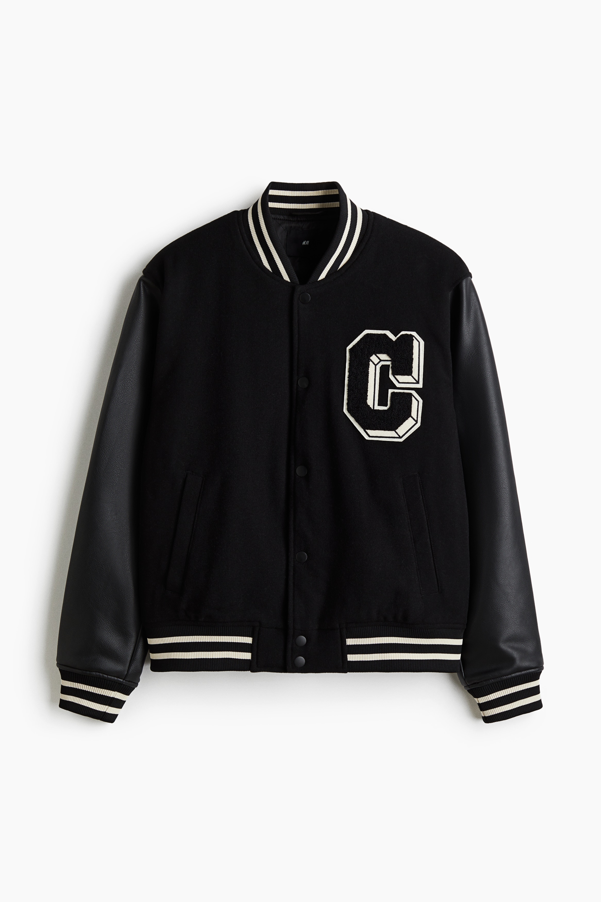 Wool-blend baseball jacket - Black