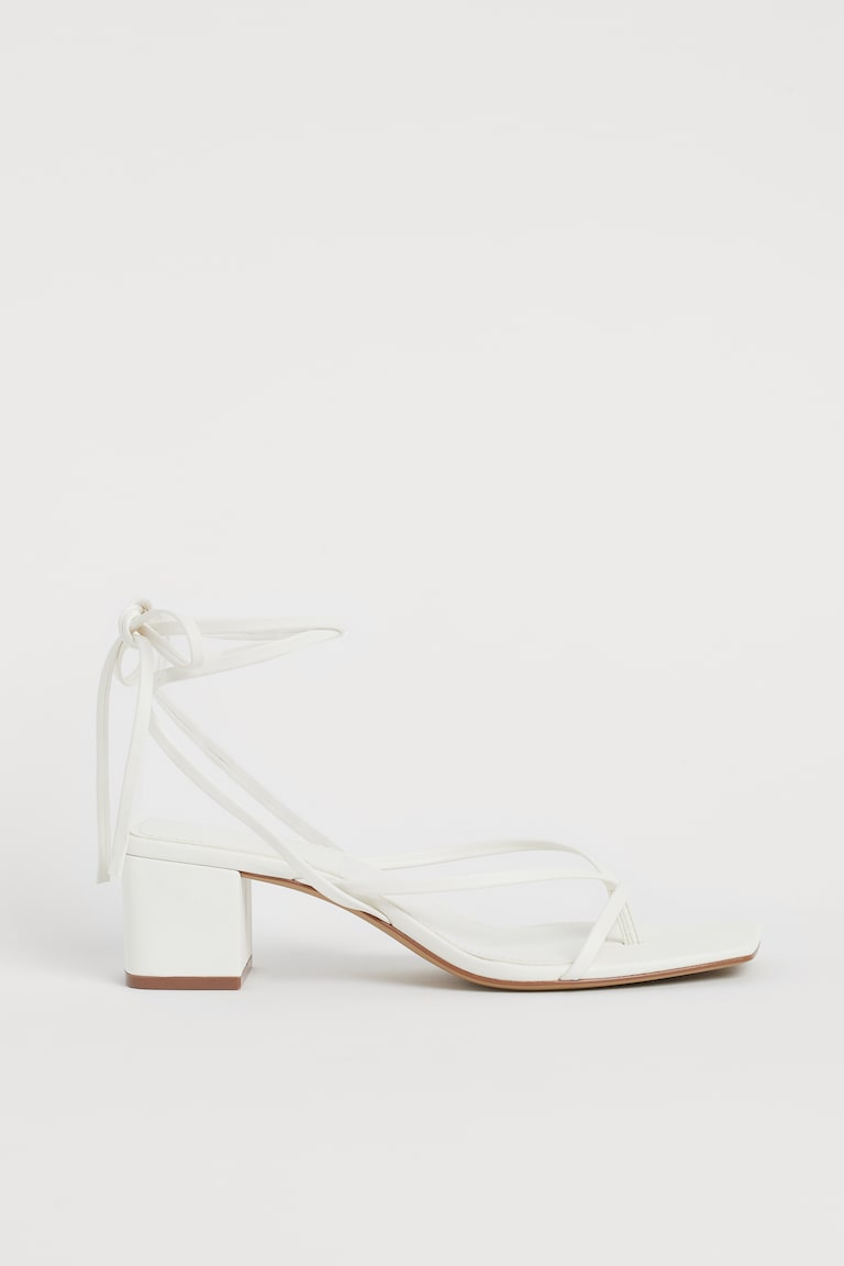 Block Heel Tie Strap Sandals H&m Strappy Heeled Sandals Powder