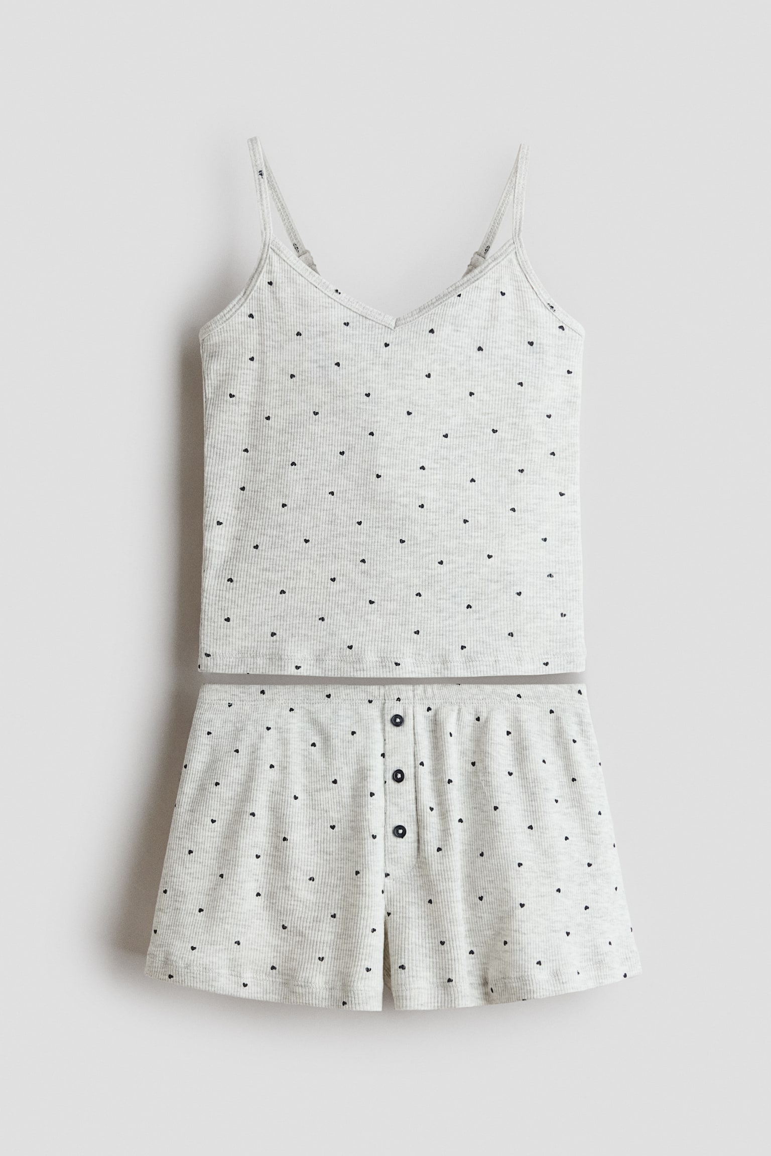 Ribbed cotton pyjamas - Light grey marl/Hearts