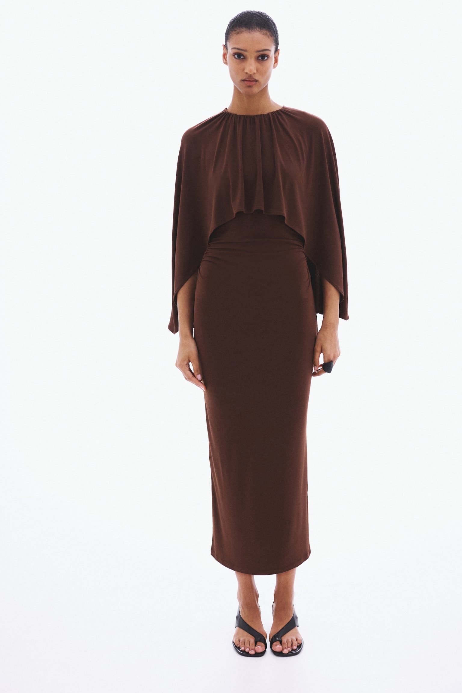 Женское платье H&M Draped Cape-Detail, цвет: Тёмный коричневый — фото 4