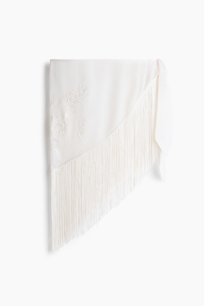 Embroidered fringed hip scarf - Cream - 1
