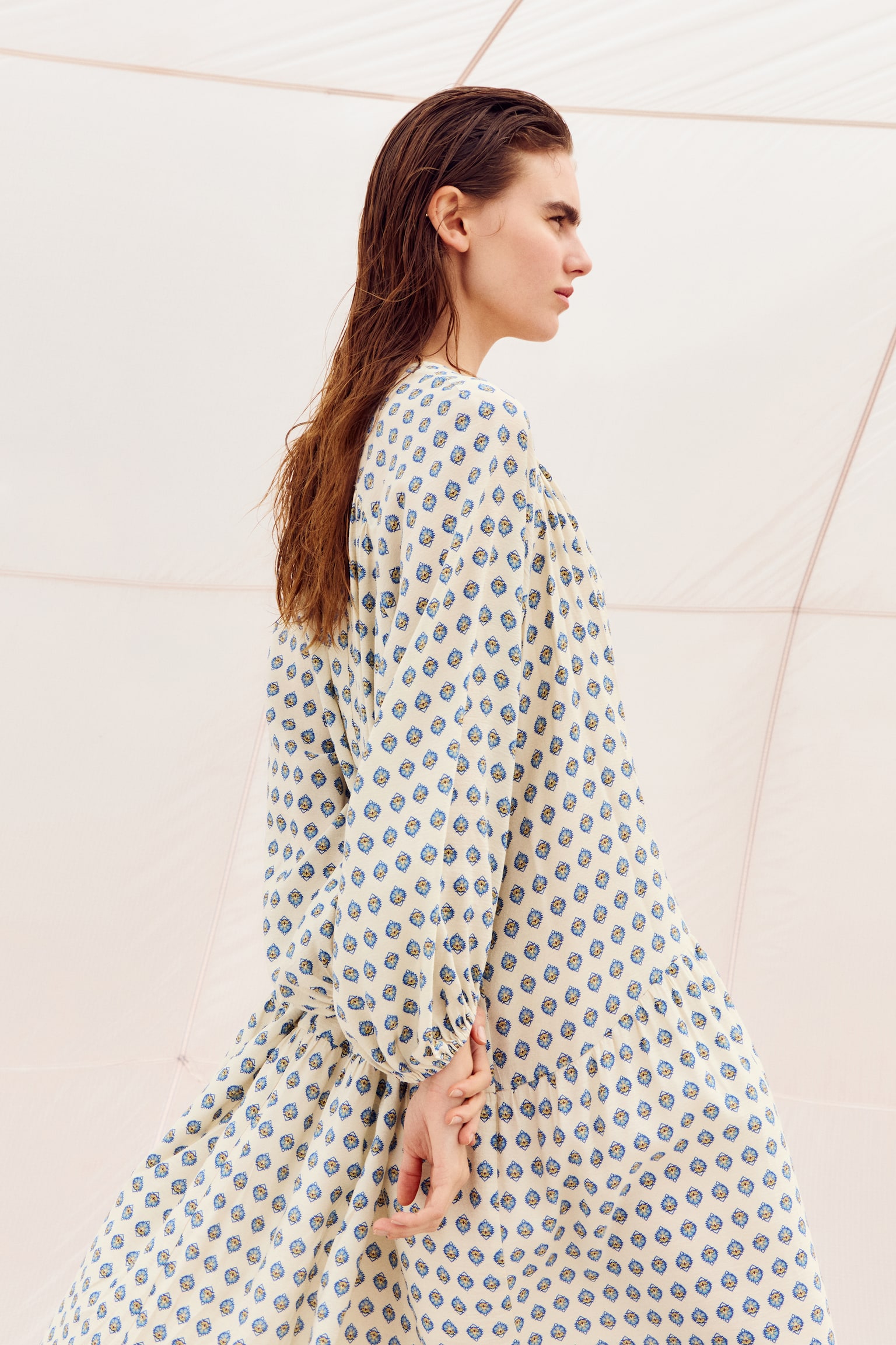 Oversized tunic dress - Light beige/Patterned/Dark brown/Dusty pink - 4