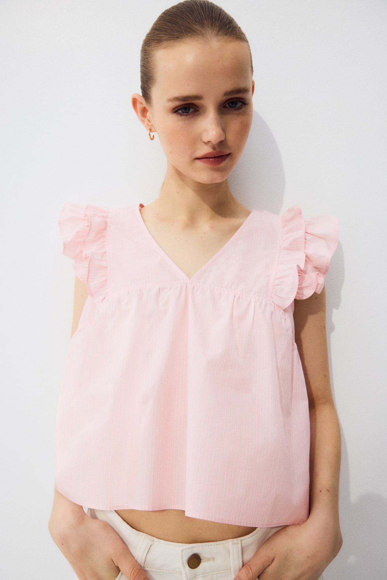 Frill-trimmed cotton poplin top