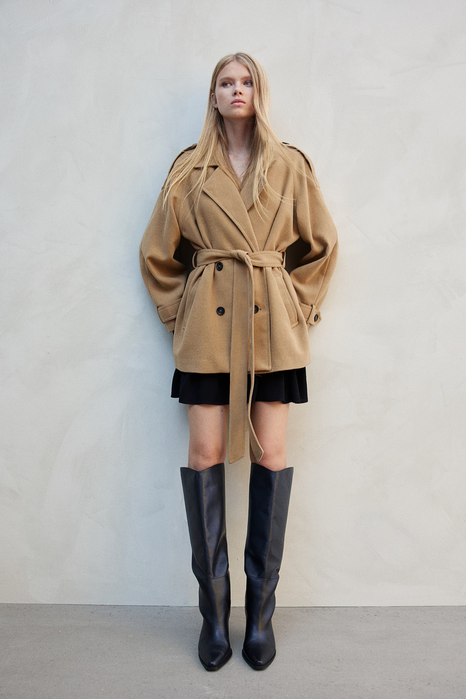 Short felted pea coat - Bege/Bege claro/Preto/Cinzento escuro mesclado - 4