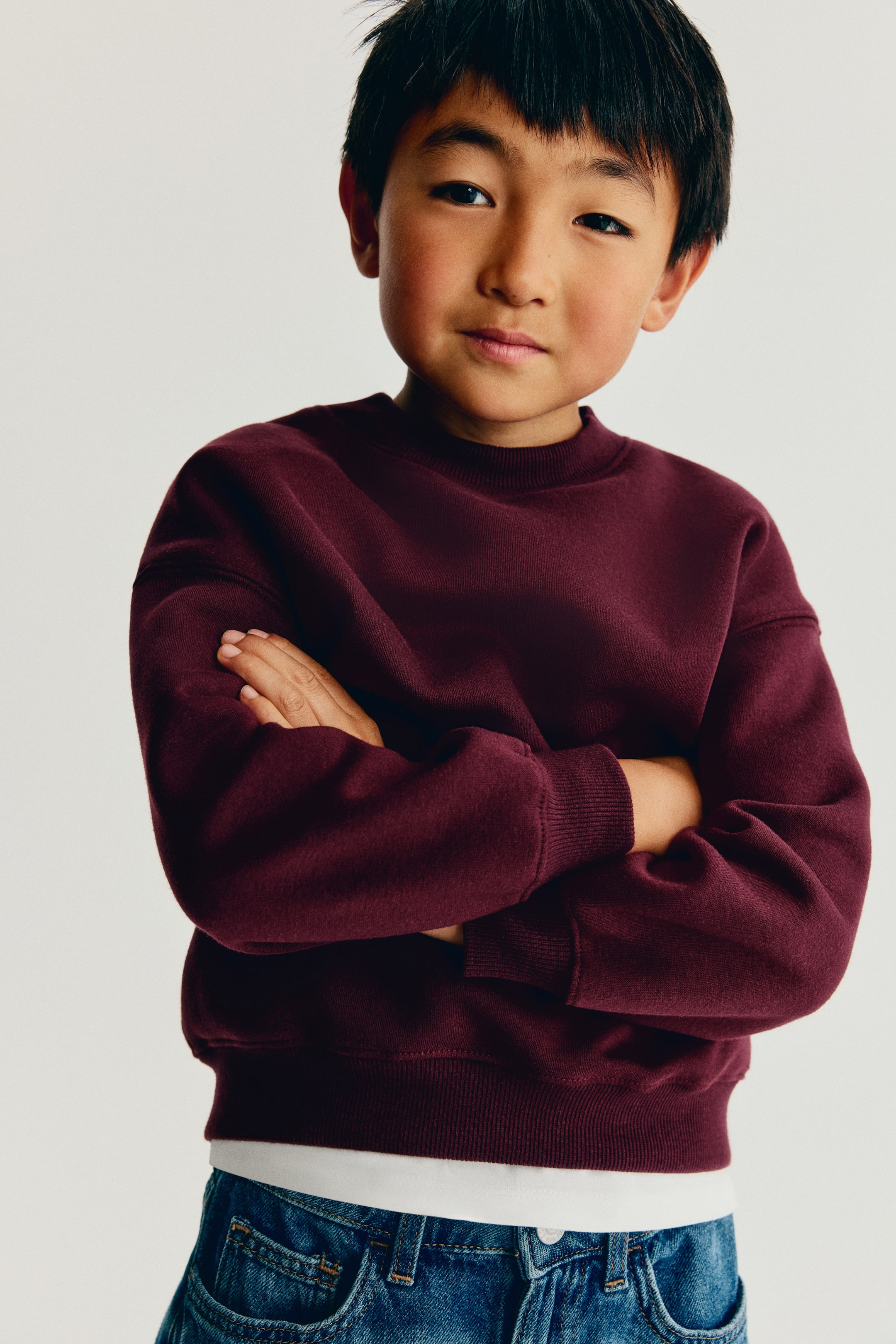 Xem ảnh lớn hơn: Áo nỉ mặt trái chải xù - Màu đỏ đậm - Kids | H&M VN 1